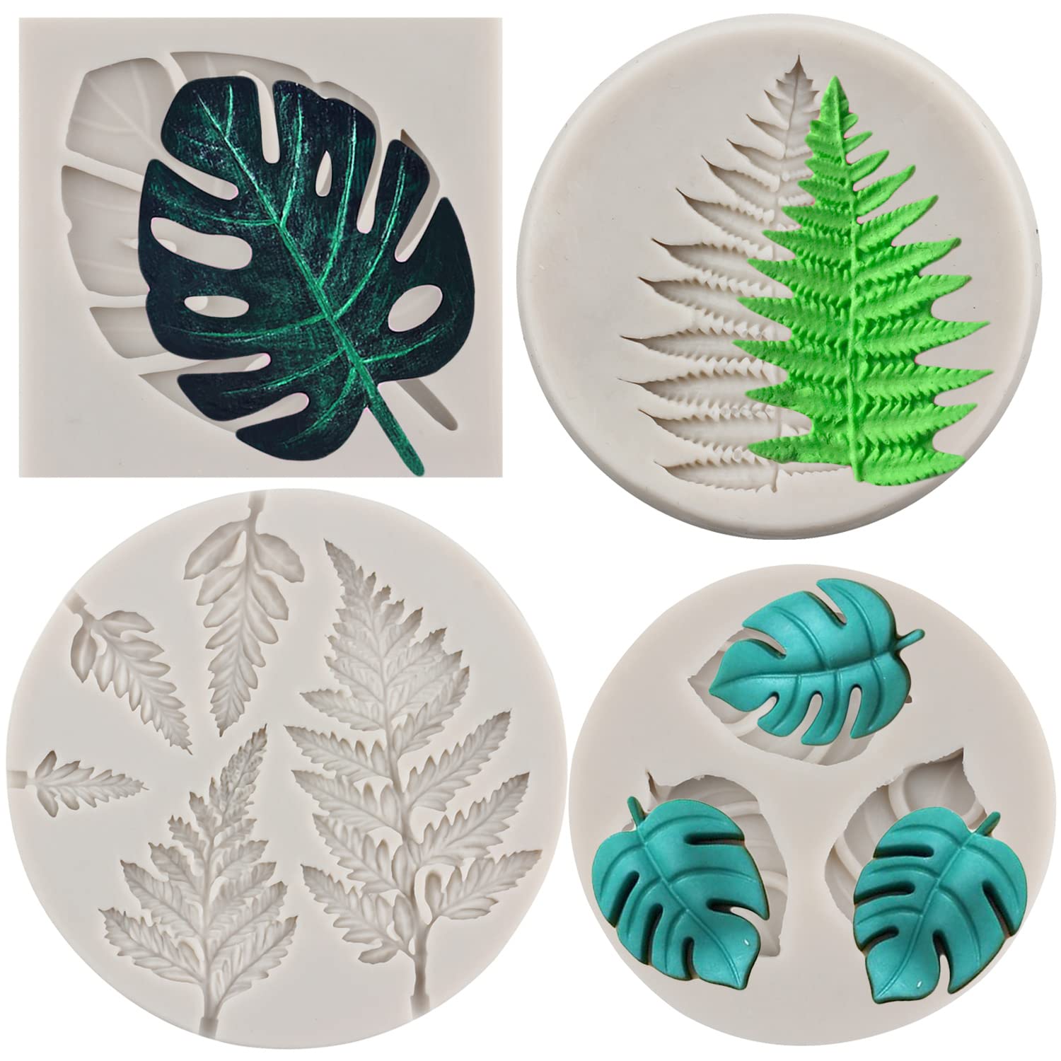 Mypracs Tropical Leaf Silicone Molds Fern Leaves Fondant Mold Monstera Leaf Candy Molds For Cake Decoration Cupcake Topper Choco