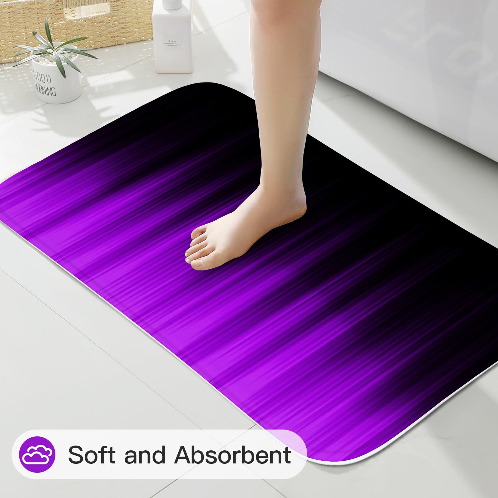 Litabel 4 Pcs Purple And Black Gradient Shower Curtain Set With Rugs And Toilet Lid Cover, Modern Simple Waterproof Fabric Bathr