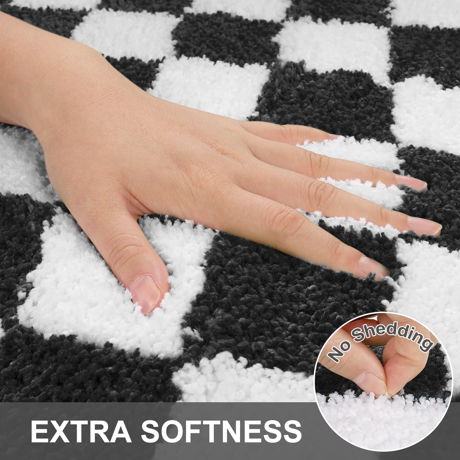Sivilife Checkered Bathroom Rug Sets 2 Piece, Black And White Bathroom Mat Set Non Slip Water Absorbent Toilet Rug U Shaped Wash