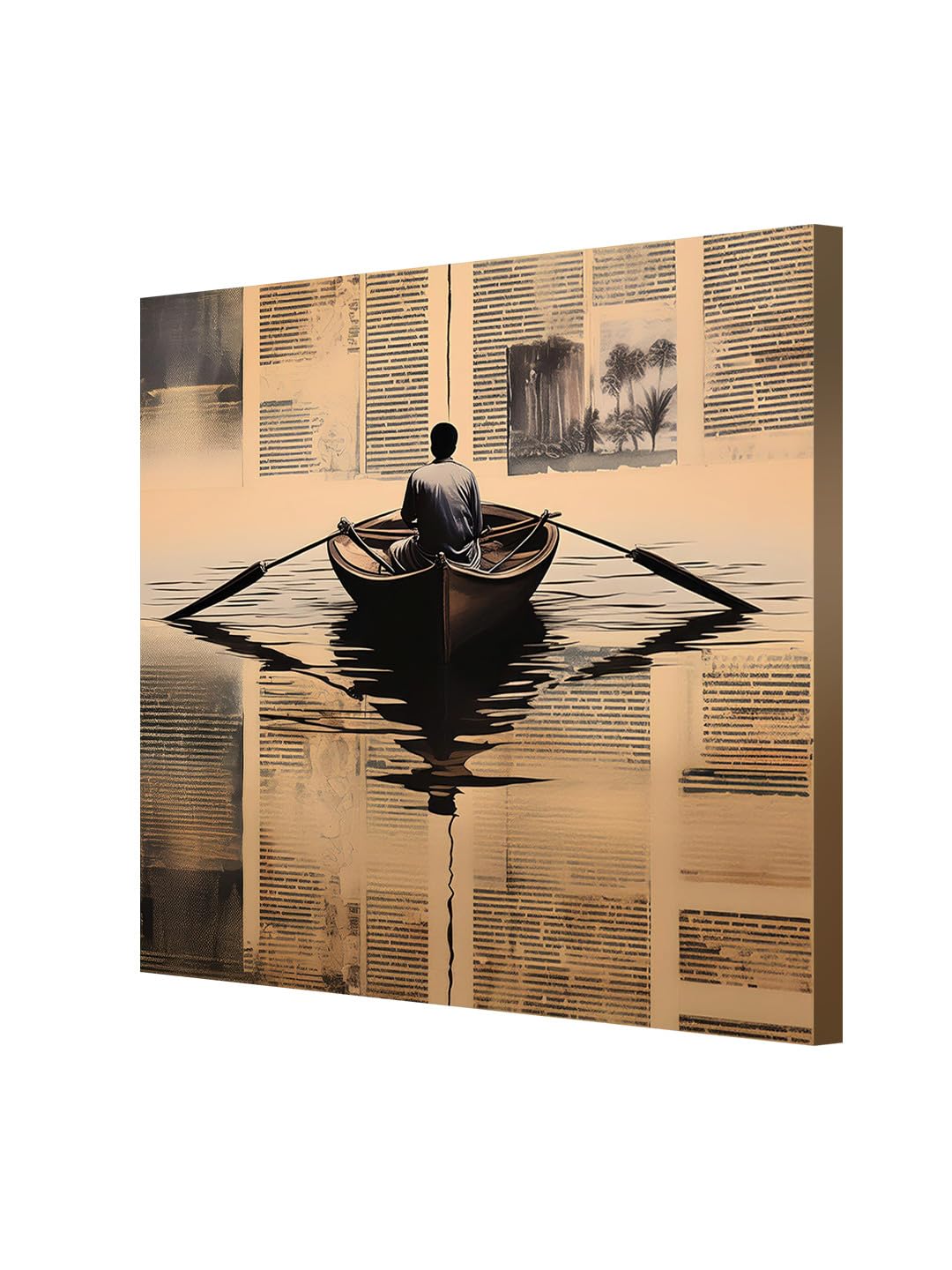 999Store Solitary Voyage: A Thoughtful Rowing Boat Canvas Painting Reflecting Artistic Introspection, Perfect For Symbolic Journ