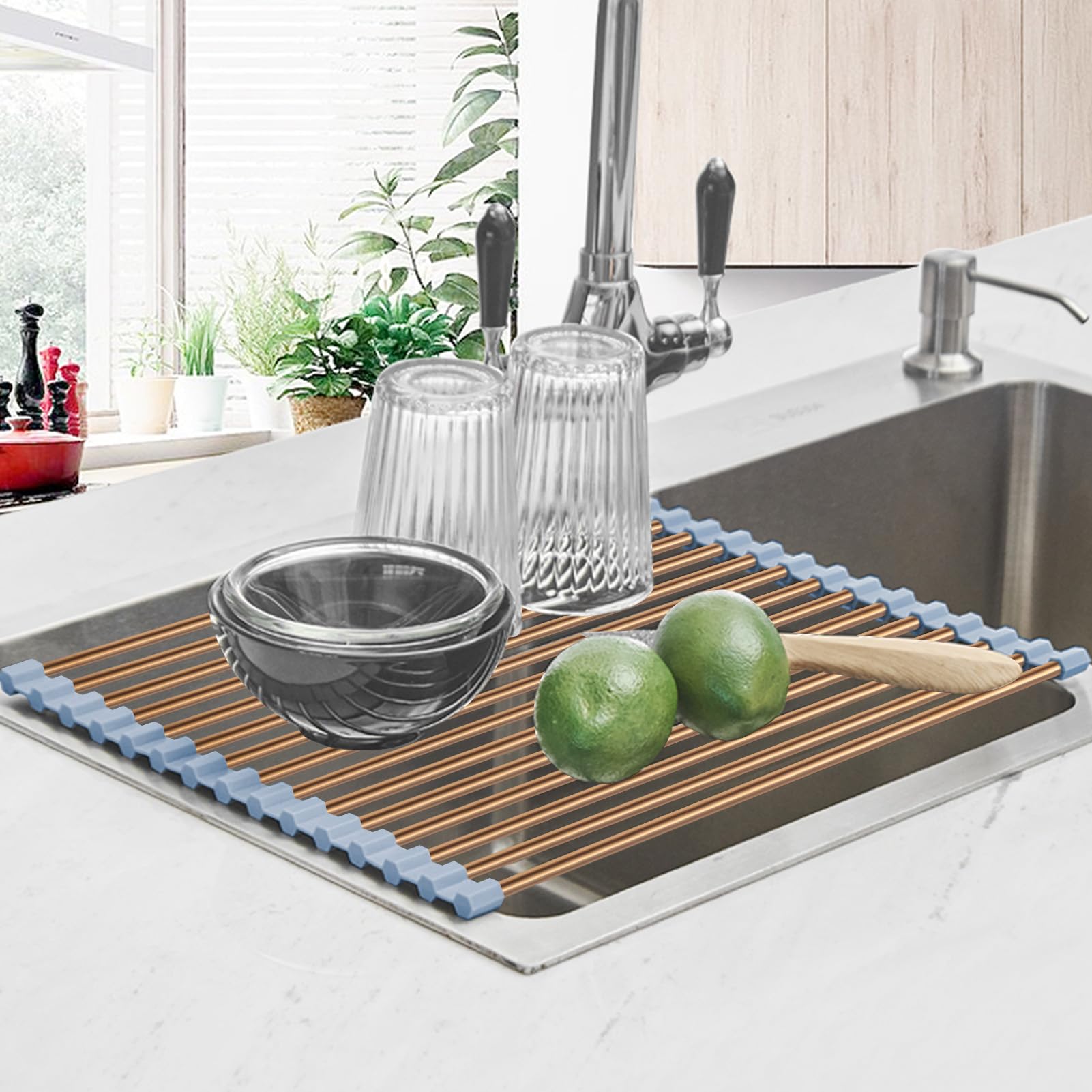 Seropy Roll Up Dish Drying Rack Over The Sink Drying Rack for Kitchen Counter, Rolling Dish Rack Over Sink Mat, Foldable Dish Dr