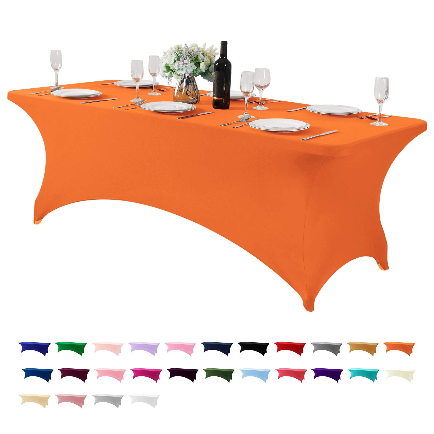 Hezuzo Spandex Table Cover For 8Ft Table Universal Fitted Stretch Tablecloth For Party, Banquet, Wedding And Events-Orange