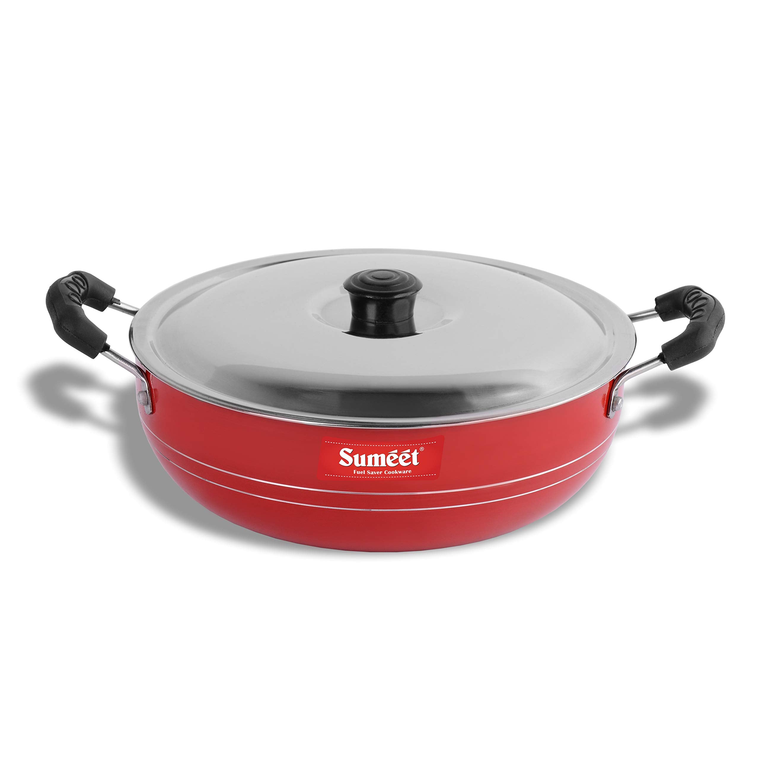 Sumeet Aluminium 2.6Mm Non Stick Kadai With Lid (1.5 L Capacity, 20Cm Dia, Red)