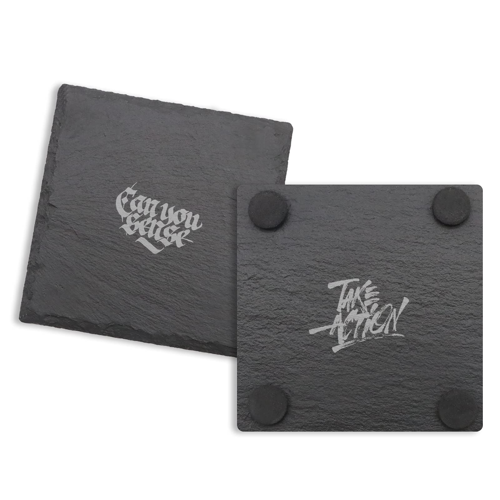 8 Pcs Square Slate Drink Coasters Set, Sijdiee 4 Inch Black Slate Stone Coasters With Anti-Scratch Bottom And Coaster Holder For