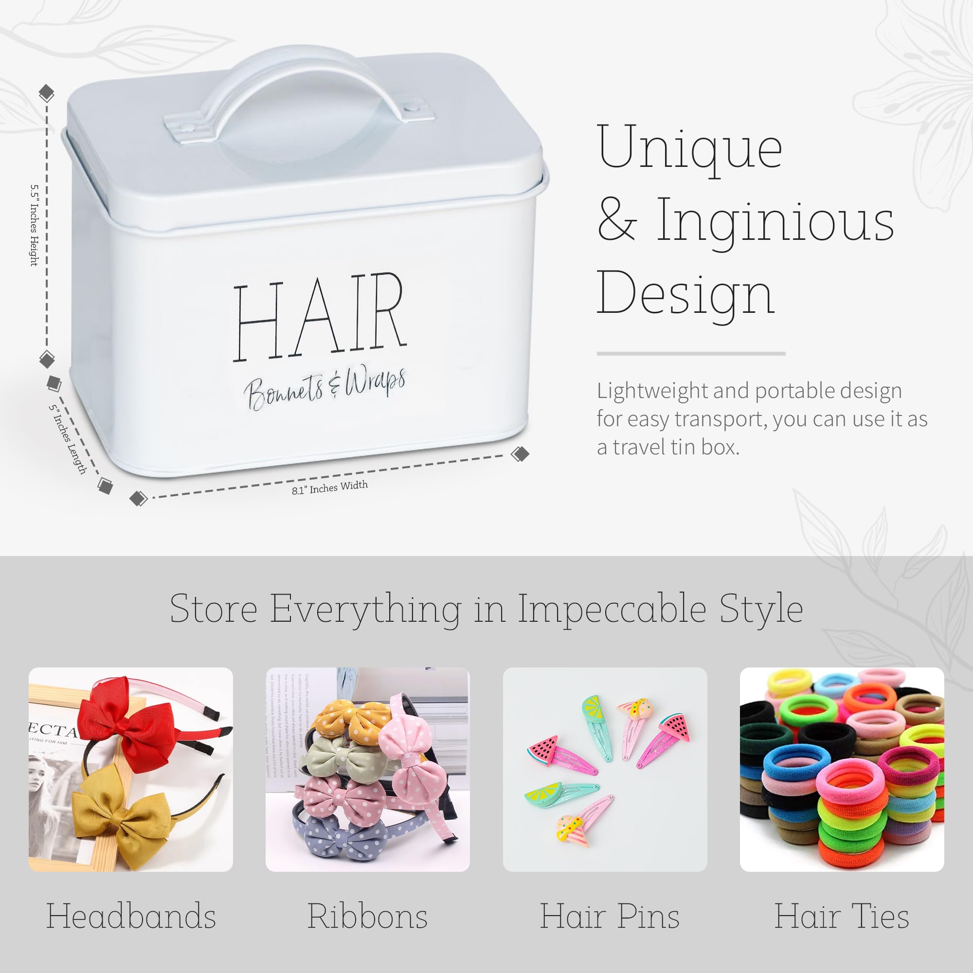 Lola Creates Bonnet And Wraps Organizer - Bonnets And Wraps Holder For Girls Hair Accessory Storage - White Clip Container For B