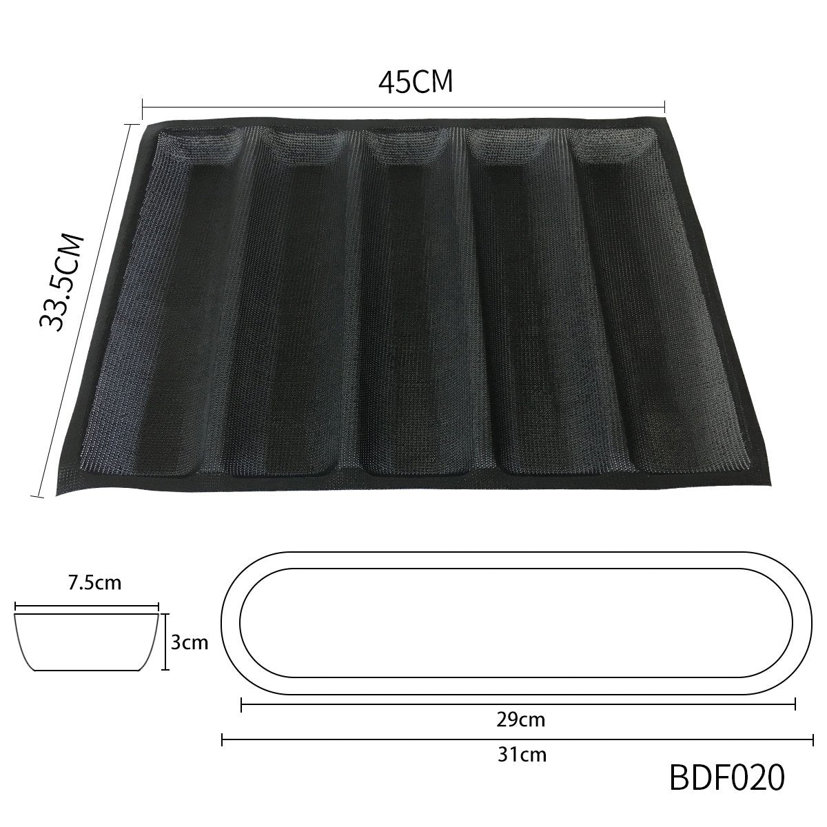 Bluedrop Hot Dog Molds Silicone Bread Forms Non Stick Bakery Trays For Roll Toasting 5 Loaves 12'' Sheets