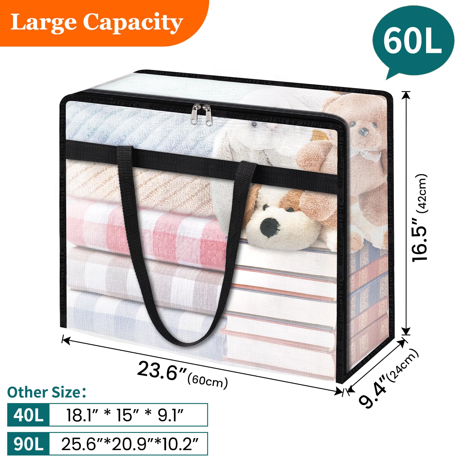 TasticTotes 4 Pack Clear Storage Bags for Comforter, Clothes & Bedding, Plastic Blanket Storage with Zipper and Handle, Moving B