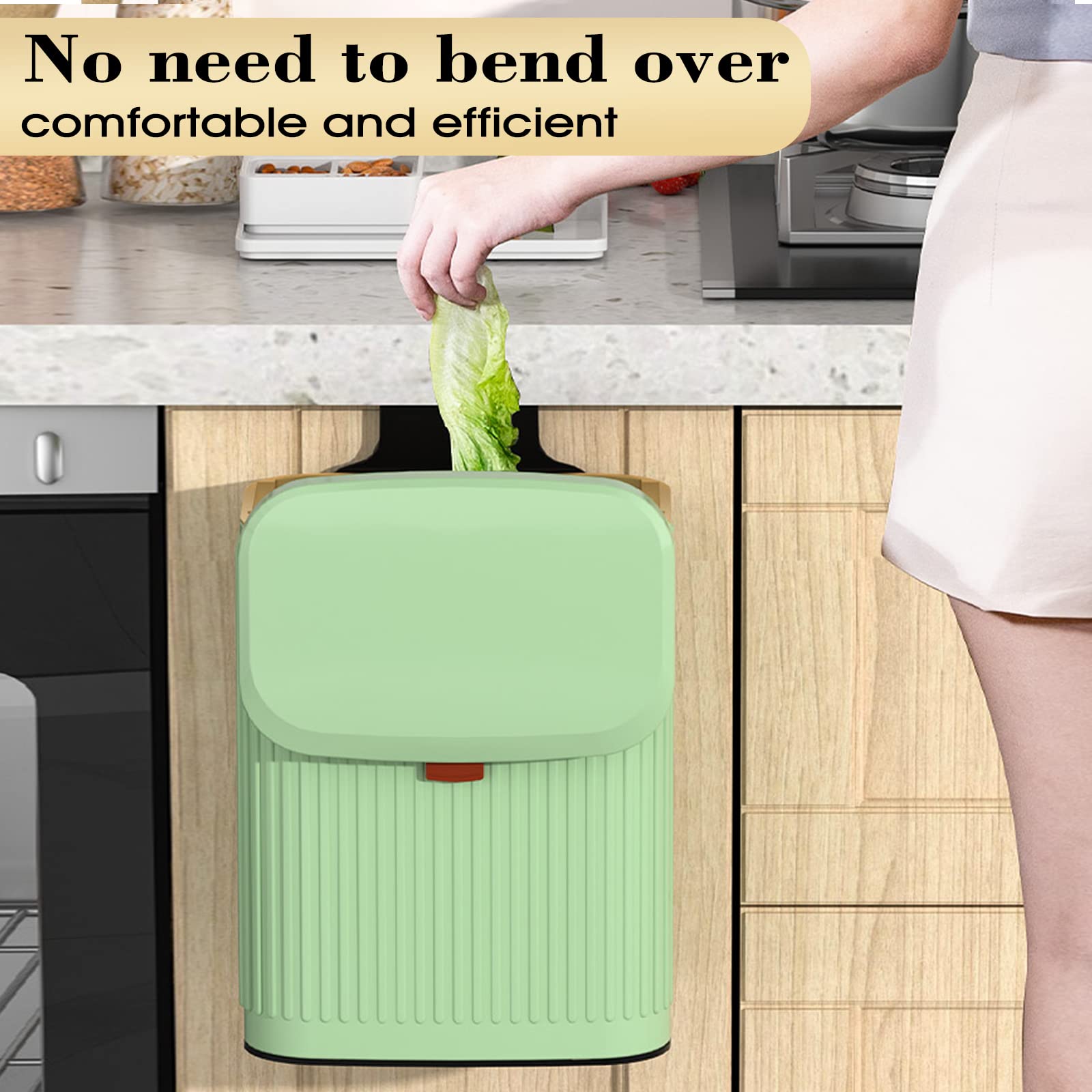 GloDeals Kitchen Trash Can with Lid  2 in 1 Small Garbage Can Compost Bin Countertop  Wall-Mounted Under Sink Indoor Trash Bin for Kitchen  Bathroom  Cabinet Trash Can Hanging (Vintage Green/2.1Gal)