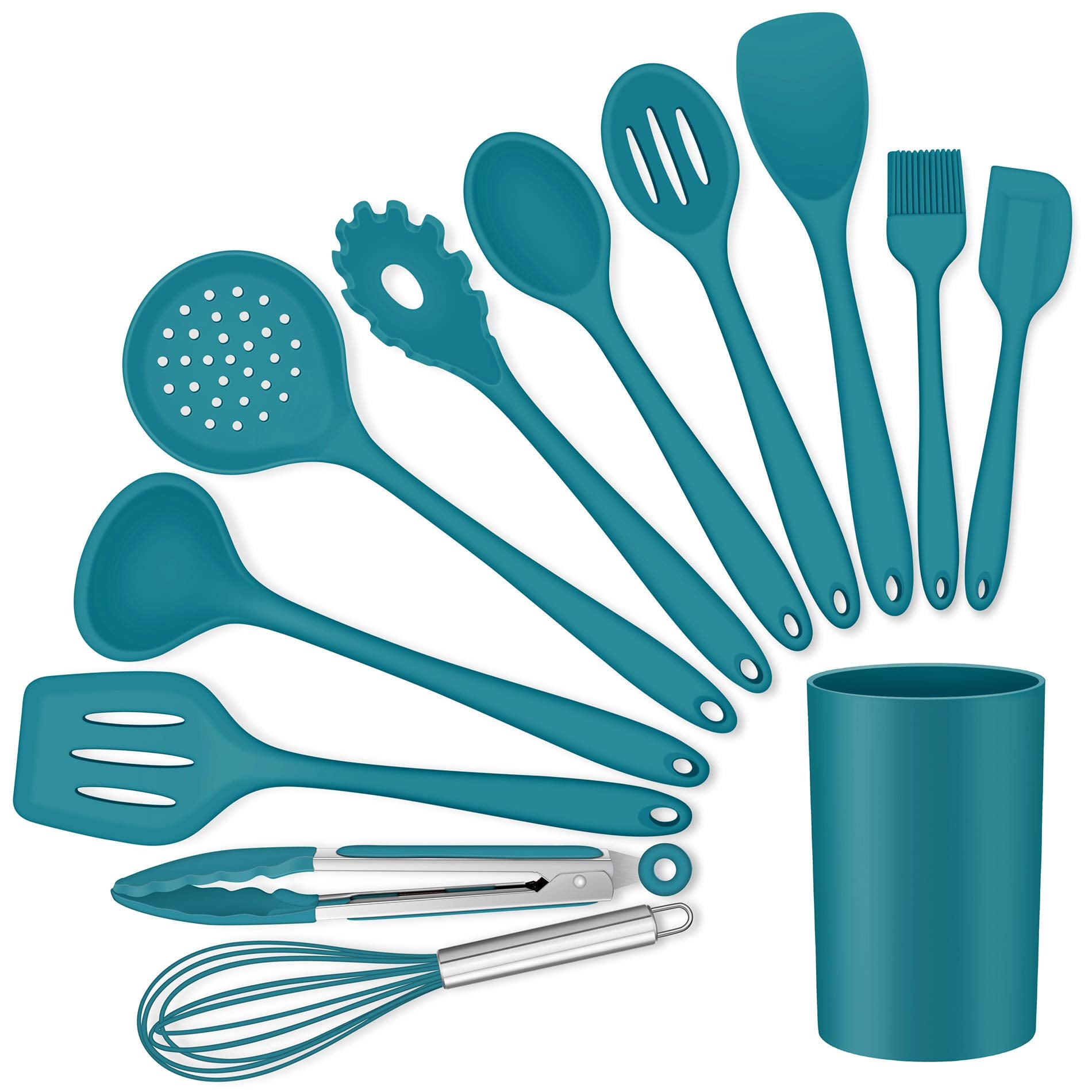Lianyu 12-Piece Silicone Kitchen Cooking Utensils Set With Holder, Kitchen Tools Include Slotted Spatula Spoon Turner Ladle Tong