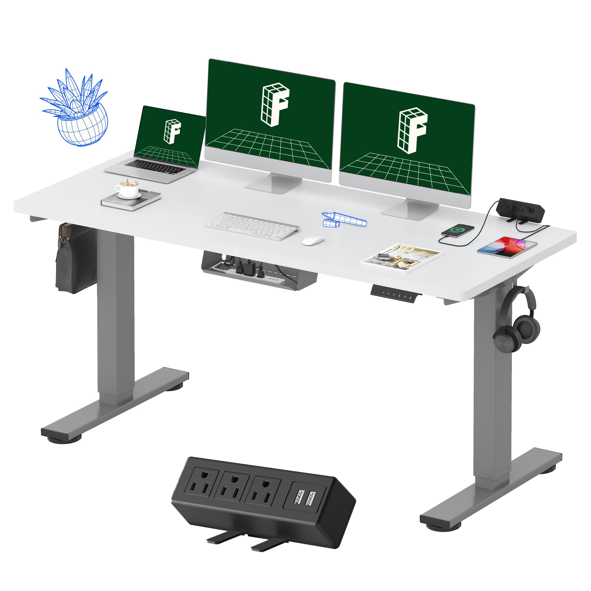 Flexispot En1 Height Adjustable Standing Desk 60 X 24 Inch Whole-Piece Desktop Electric Stand Up Desk Ergonomic Memory Controlle