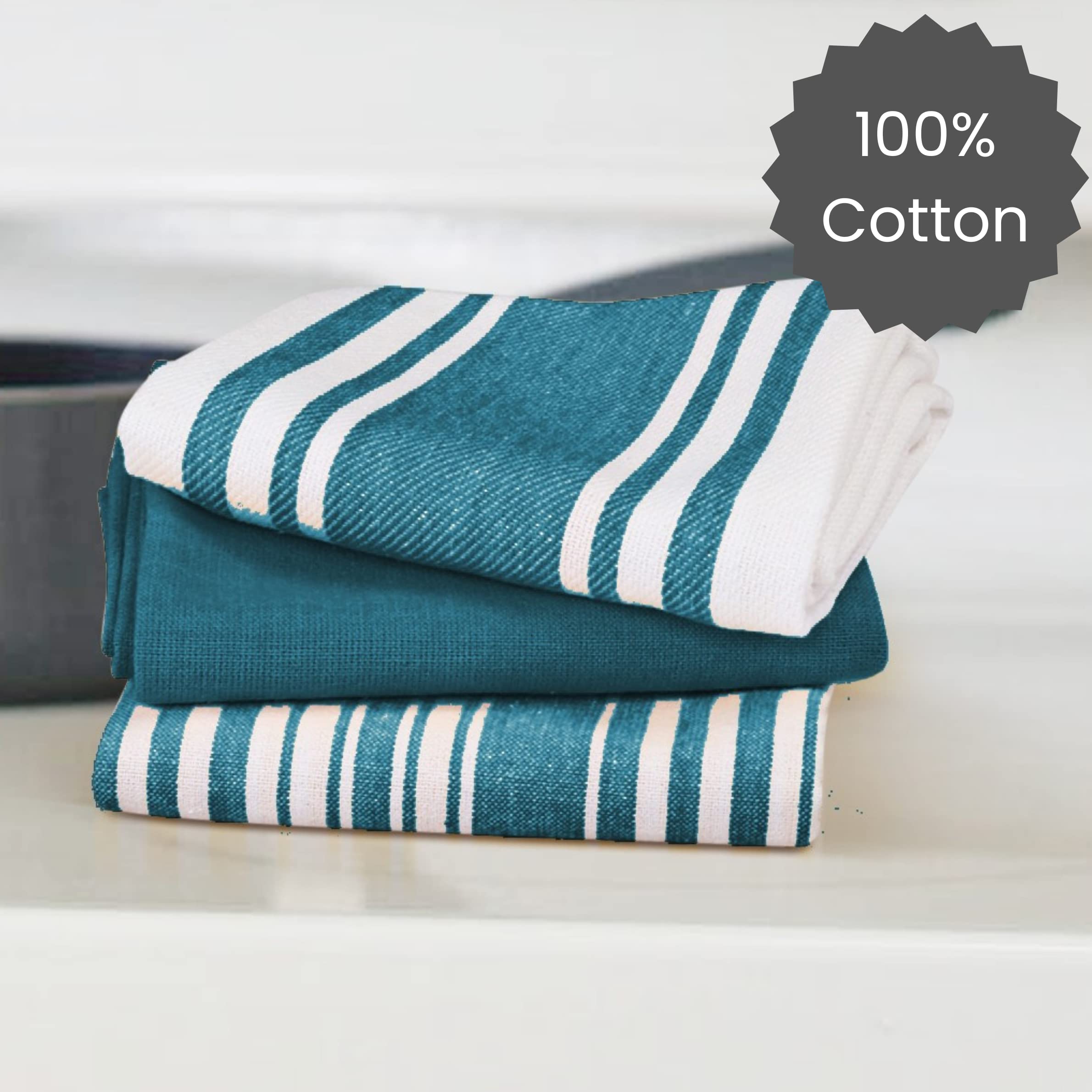 Cotton Clinic Assorted Kitchen Towels 5 Pack - Soft Absorbent Quick Drying Table & Kitchen Linen - Dish Towels, Dish Cloths, Tea