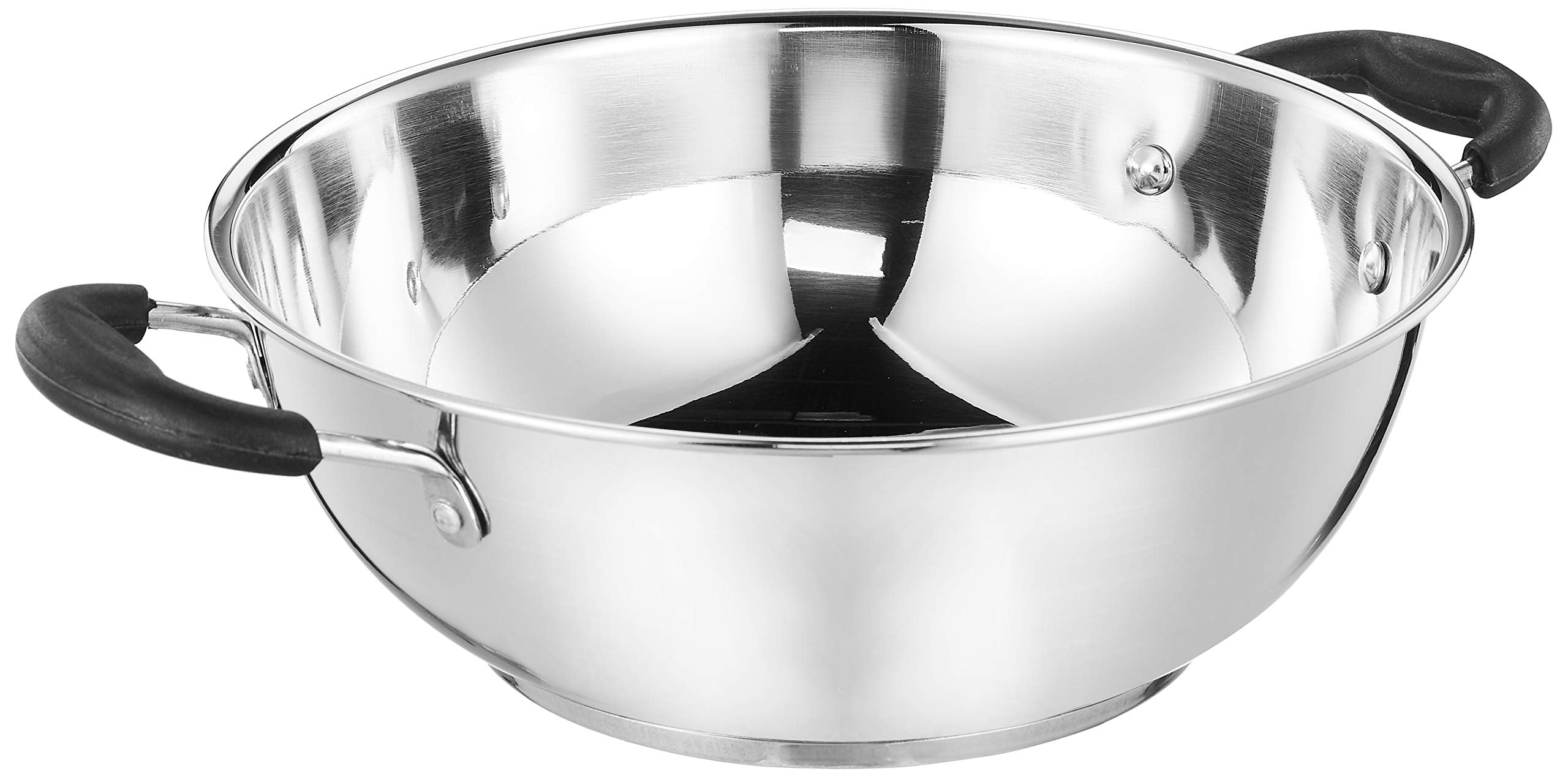 Amazon Brand - Solimo Stainless Steel Kadhai | Gas And Induction Compatible | Heavy Bottom For Better Heat Retention| 25 Cm Dia 
