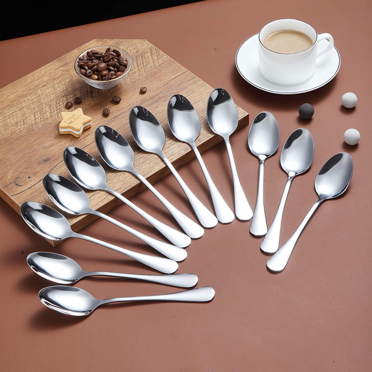 Berglander Teaspoons 6.5'' Set Of 12, Stainless Steel Shiny Polish Tea Spoons Silverware, Tea Spoon Small Dessert Spoon Teaspoon
