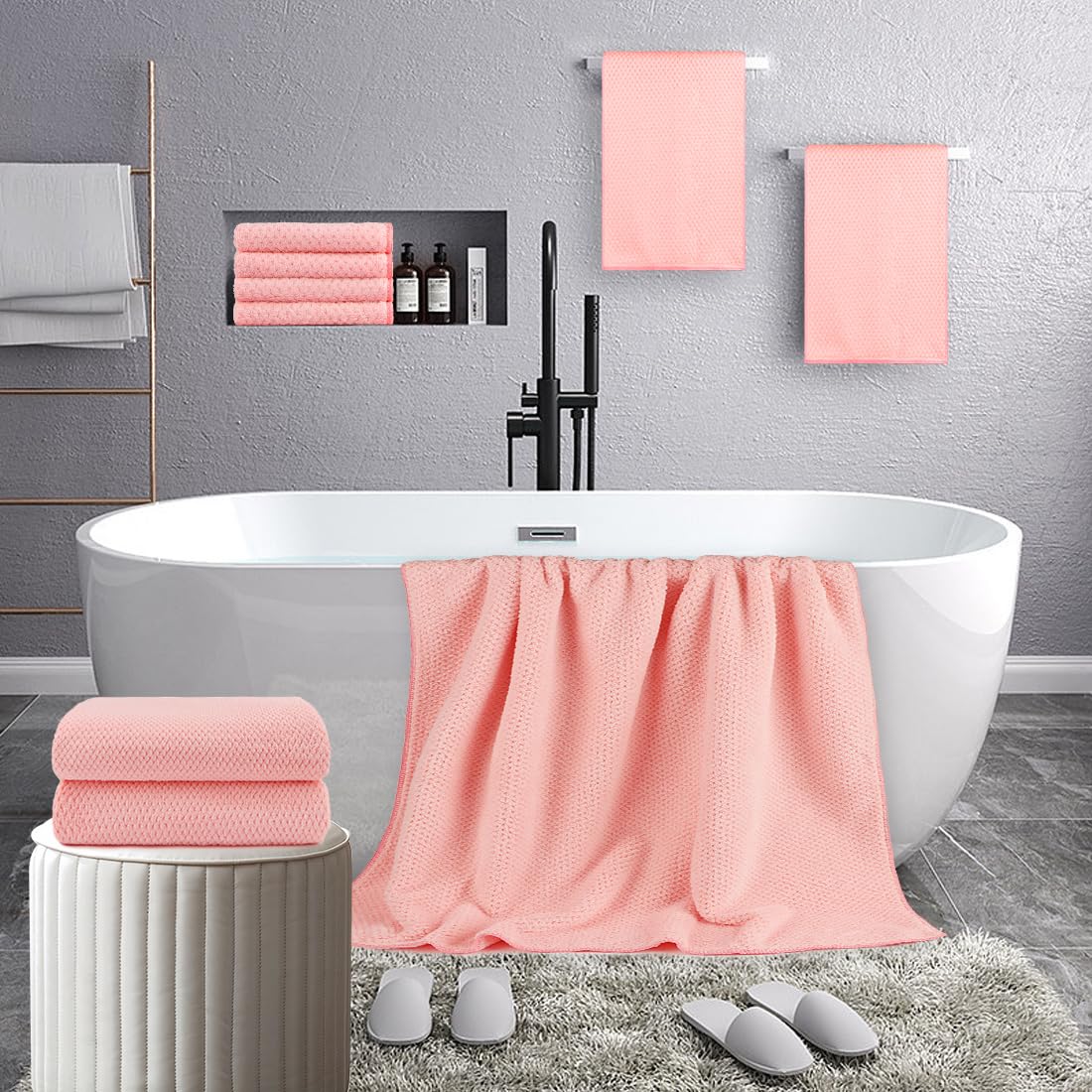 Homexcel 8 Piece Bath Towel Set, Microfiber Bathroom Towel - 2 Bath Towels, 2 Hand Towels, And 4 Wash Cloths, Super Soft, Highly