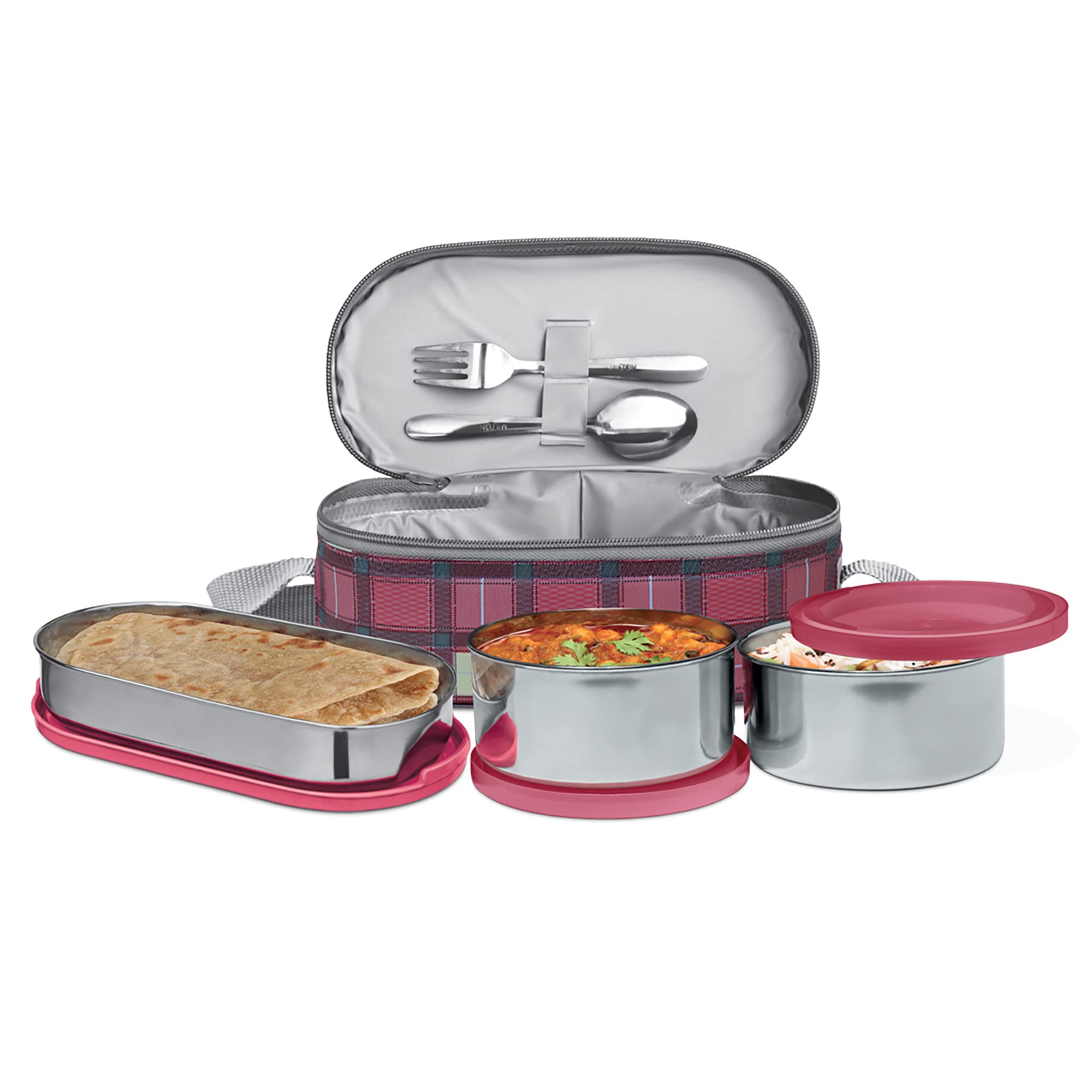 Milton Corporate Lunch Stainless Steel Containers, Set Of 3, (280 Ml, 280 Ml, 472 Ml), Maroon | Light Weight | Odour Proof | Lea