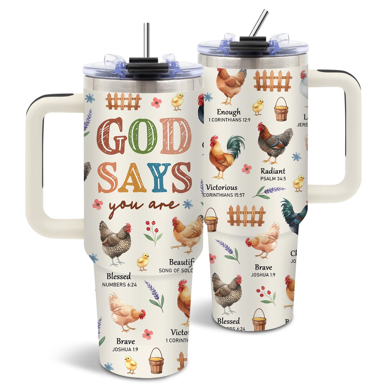 40 oz Christian Chicken Tumbler with Handle, Christian Gifts for Women