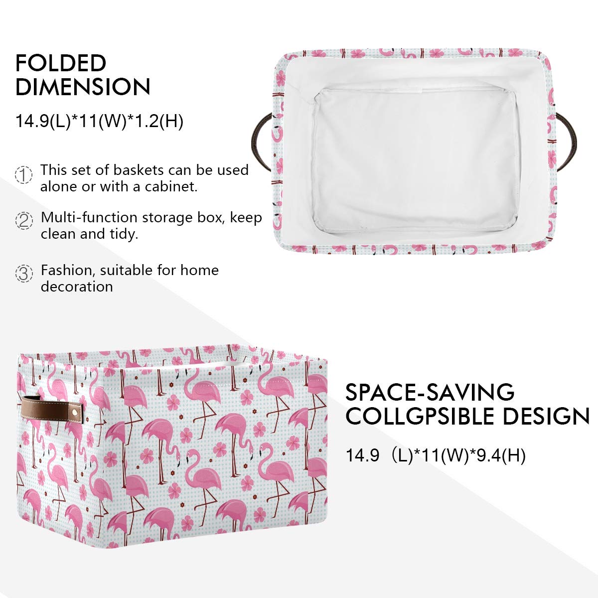 Keepreal Pink Flamingos Storage Basket Bin, Large Cube Storage Box Canvas Collapsible Storage Organizer For Home Office Closet -