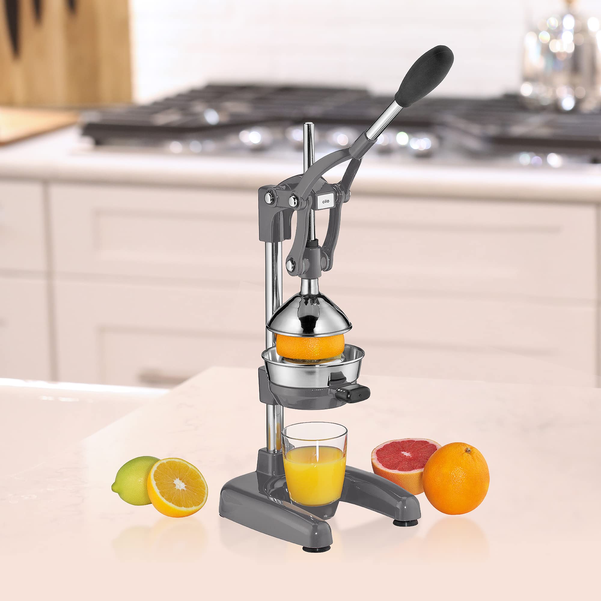 Cilio Commercial Grade Manual Citrus Juicer, Extractor, And Juice Press, Cool Gray