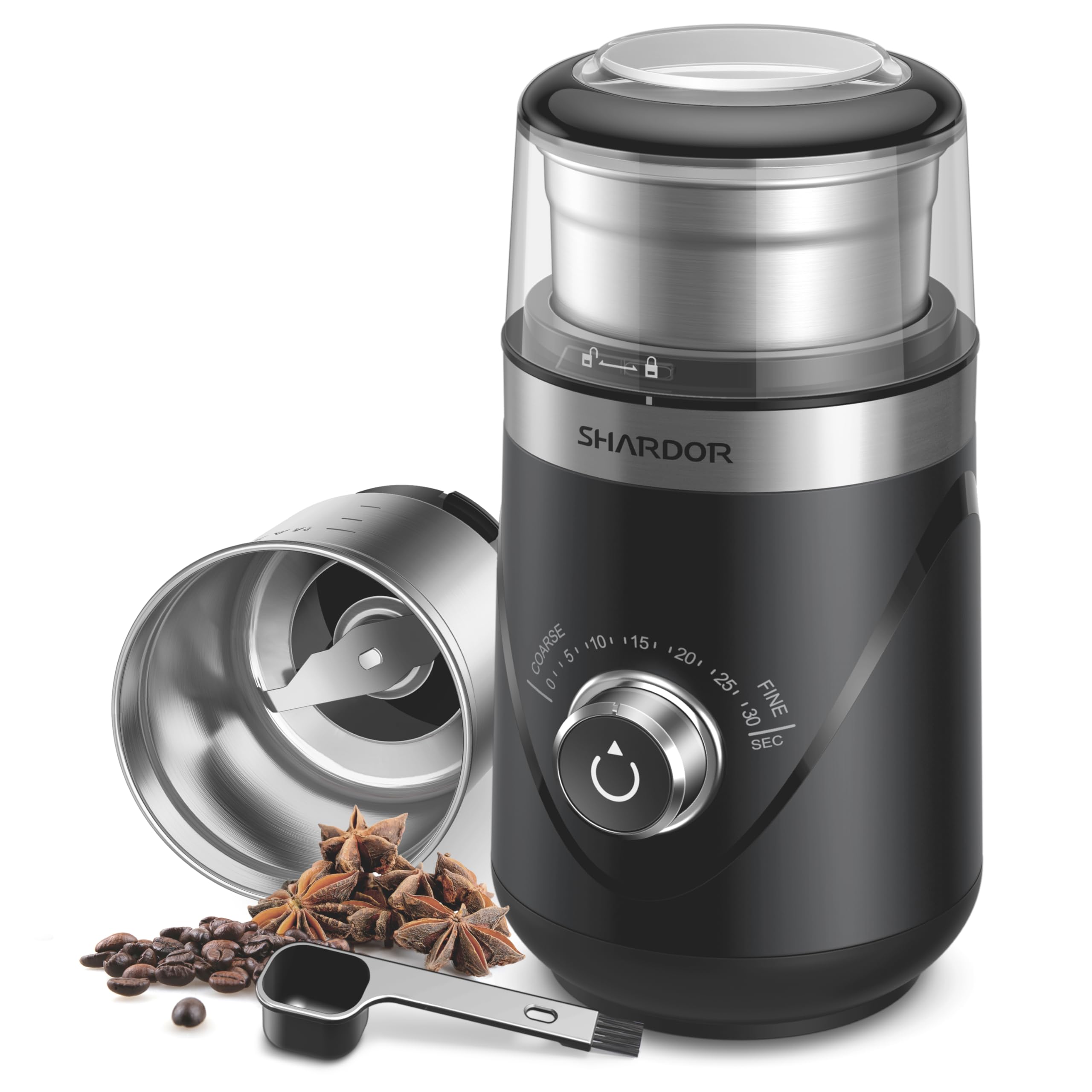 SHARDOR Adjustable Coffee Bean Grinder Electric, Herb/Spice, Espresso Grinder with 1 Removable Stainless Steel Bowl, Matte Black
