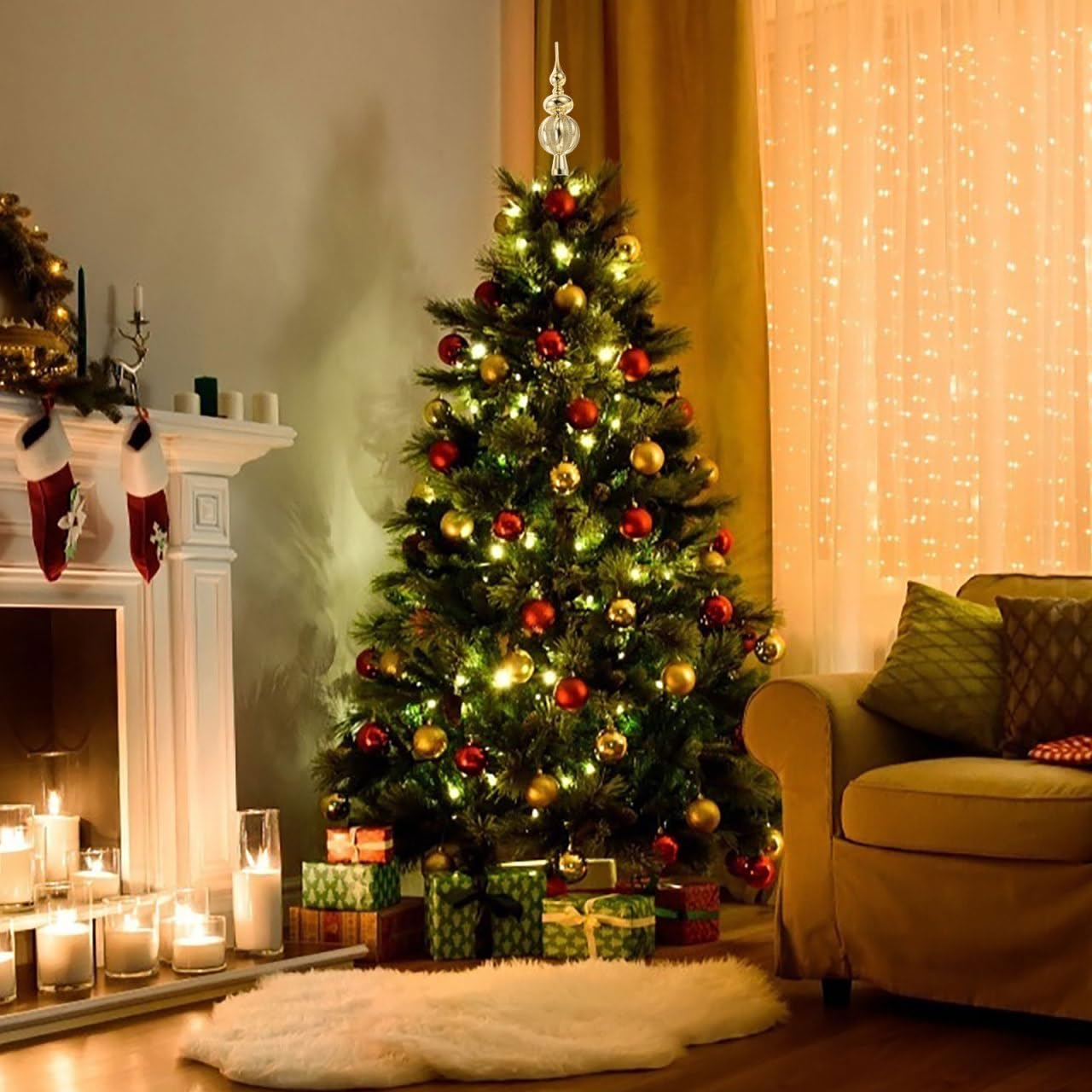 Cabilock Spherical Christmas Tree Topper Plastic Ornament Glittery Xmas Treetop Decoration Party Supplies for Home Office Holida