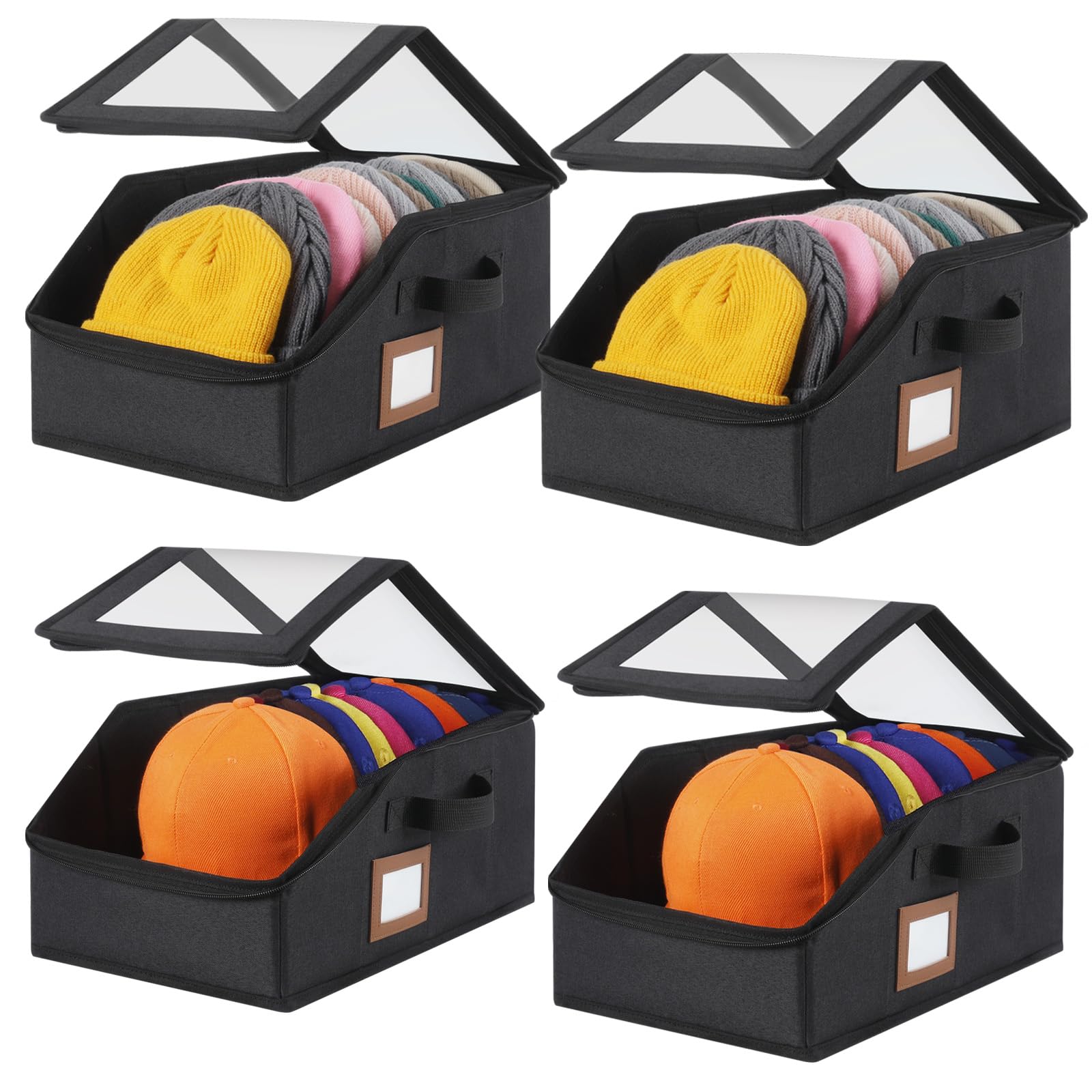 4 Pack Hat Storage for Baseball Caps-Holds Up to 56 Caps, Hat Organizer for Closet Stackable Hat Box with Cardboard, Dust-proof 