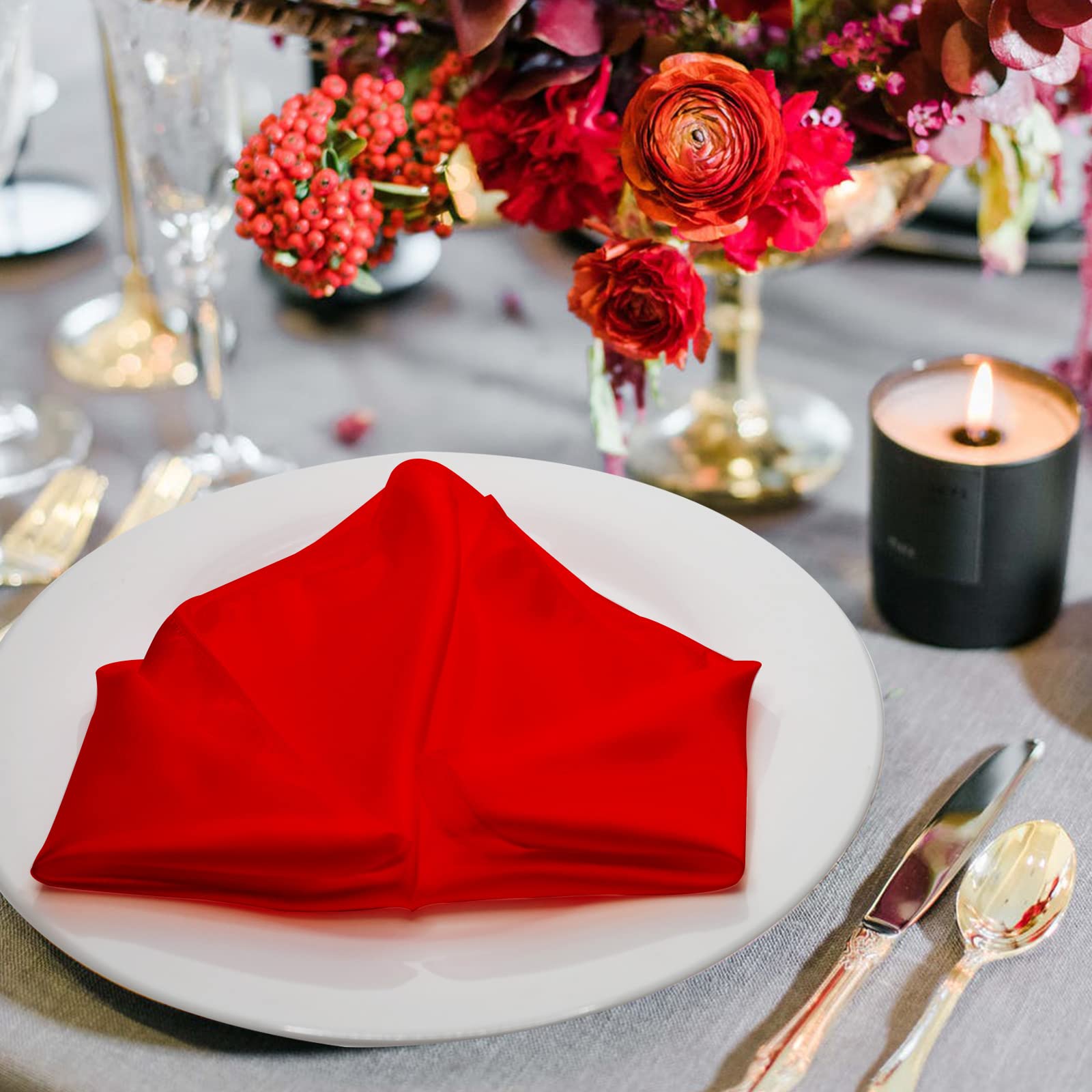 Red Cloth Napkin Set Of 12,Satin Dinner Napkins Cloth Washable,Reusable Napkin For Everyday Use Dining Table,Restaurant,Wedding,