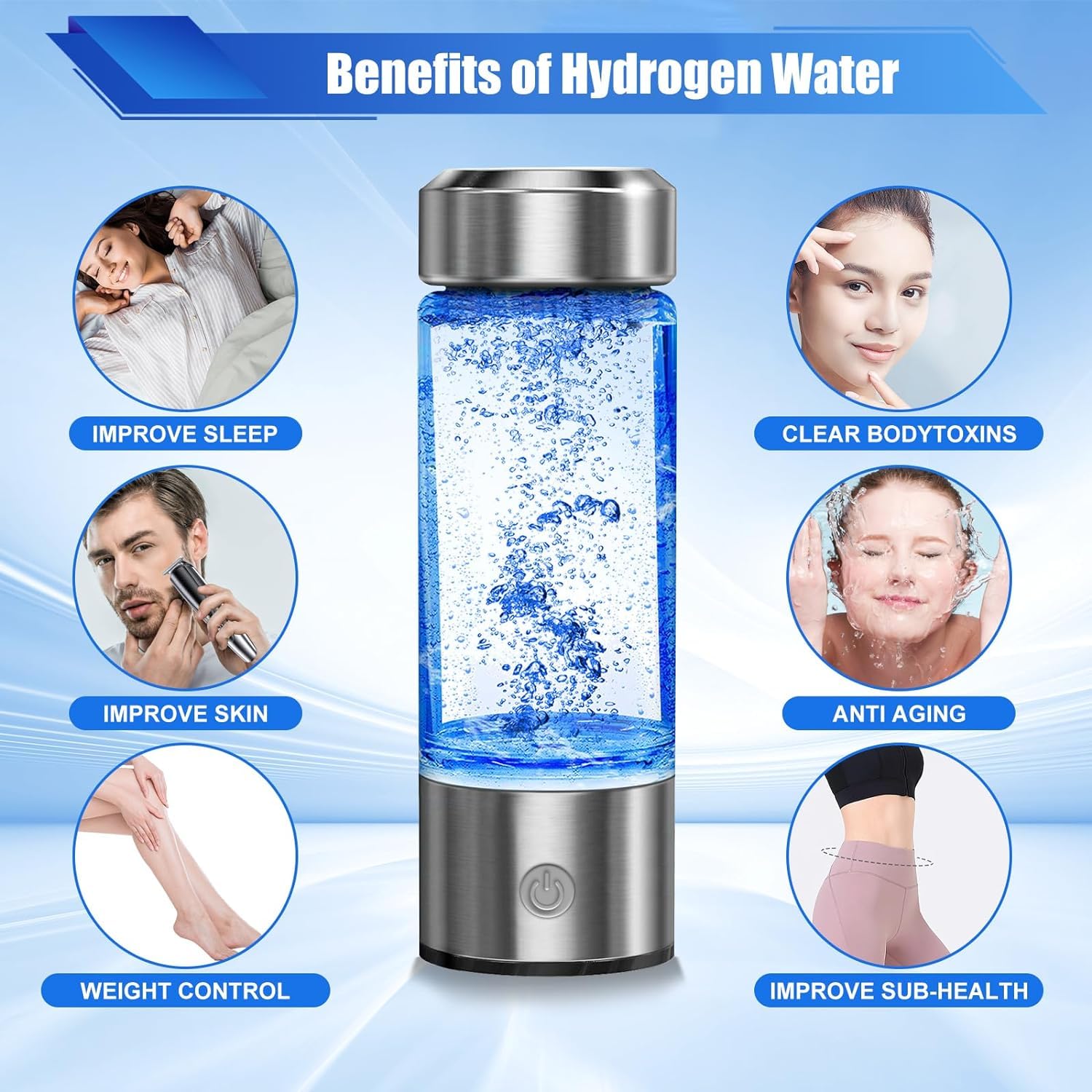 Uiexitra Hydrogen Water Bottle, Hydrogen Rich Water Generator, Rechargeable Portable Glass Hydrogen Water Ionizer Machine With S