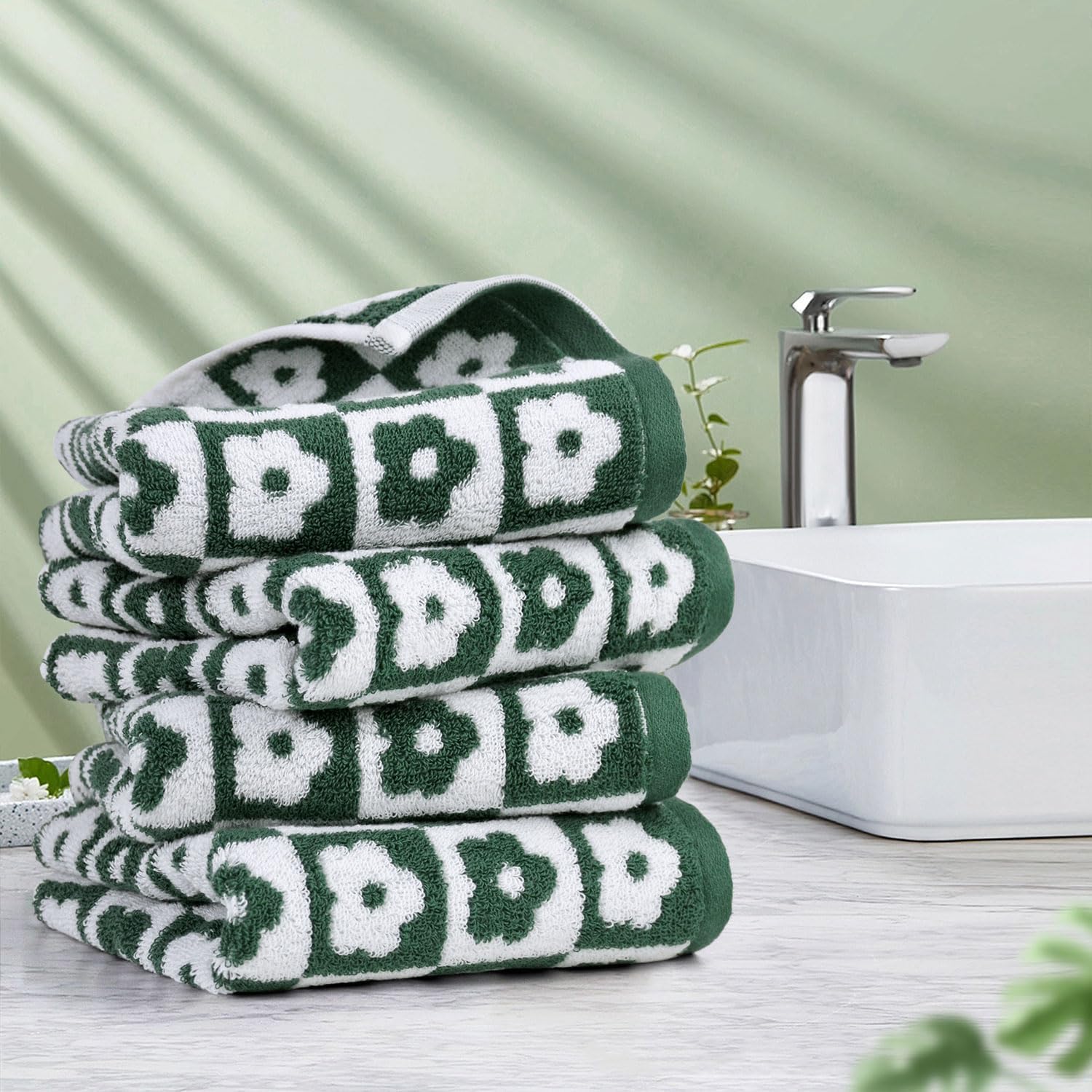 Jacquotha Hand Towels For Bathroom Checkered Floral - Set Of 4 Soft Cotton Terry Towel For Kitchen Spring Decor Spa Gym Gifts 13