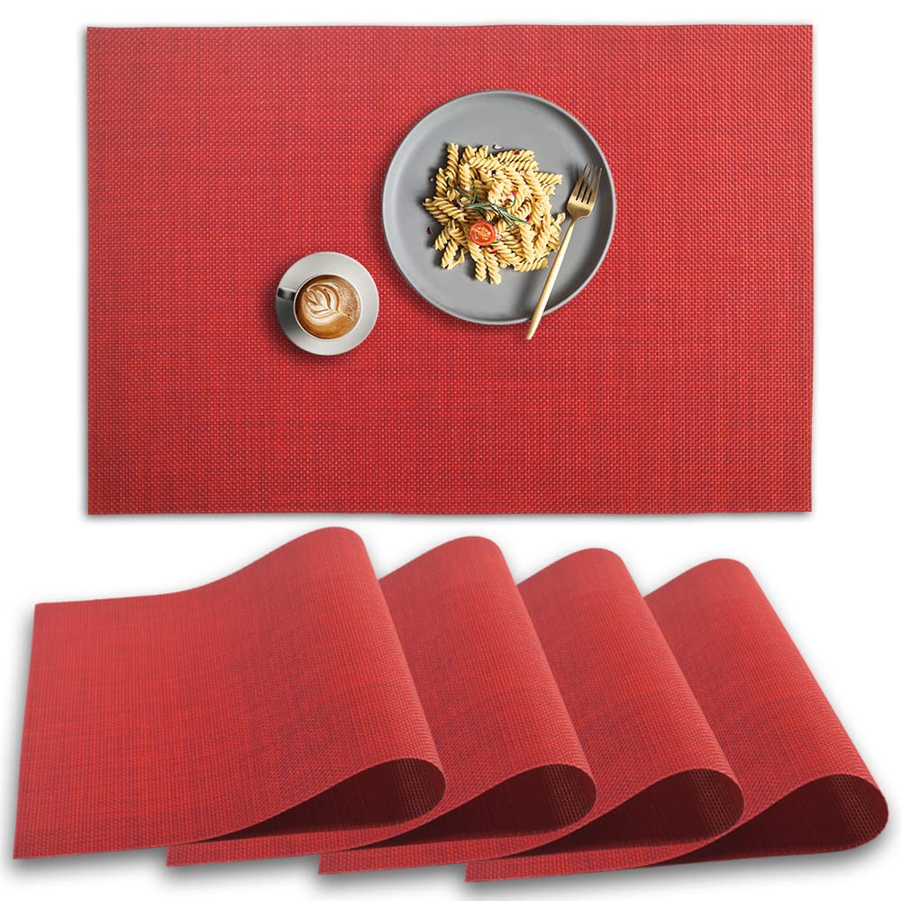 Homedge Pvc Placemat, 4 Pcs Of Non-Slip Heat Resistant Place Mats, Washable Vinyl Placemats, Set Of 4 - Red