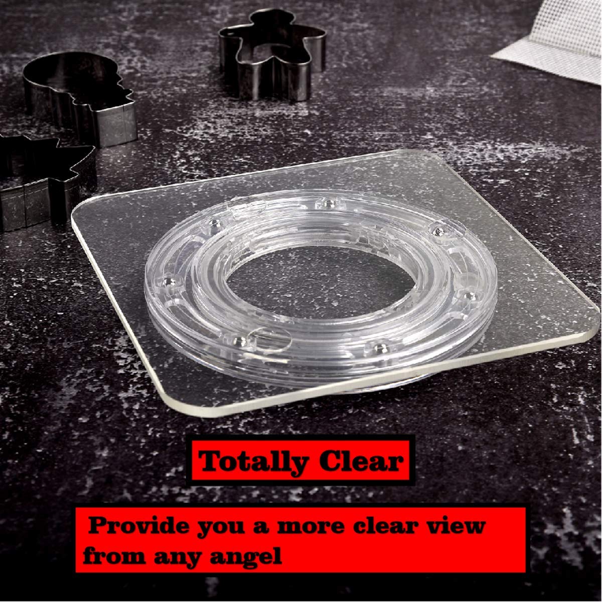 7'' Clear Cookie Decorating Turntable With Non-Slip Mat, San Sop Acrylic Bearing Base With Square Clear Top,Icing Your Cookies &
