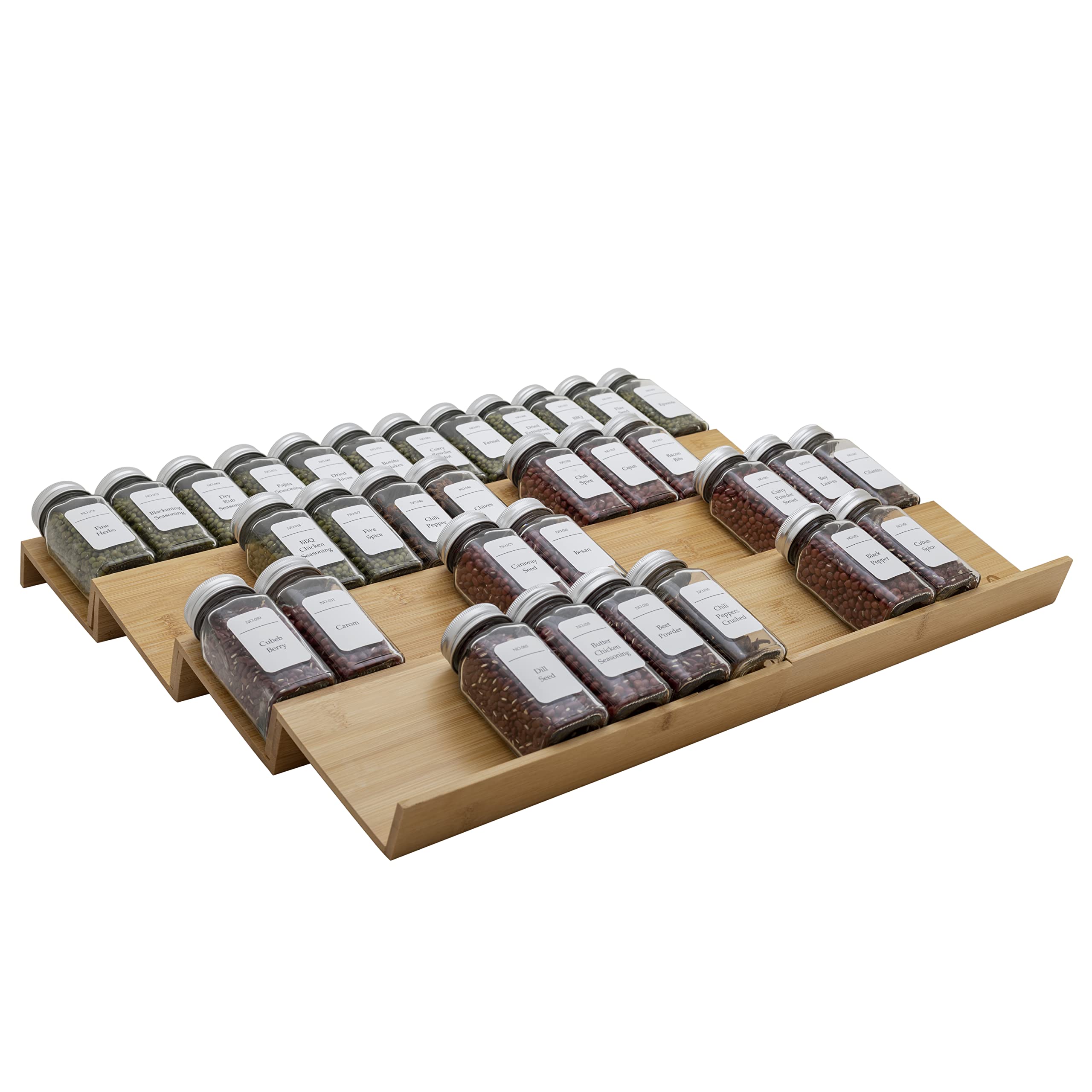 Angimio Bamboo Spice Rack Drawer Organizer - 8 Pieces Set- 11'' Wide Per Piece - Combine Pieces Into 22'' Wide Rack (11'' or 22'
