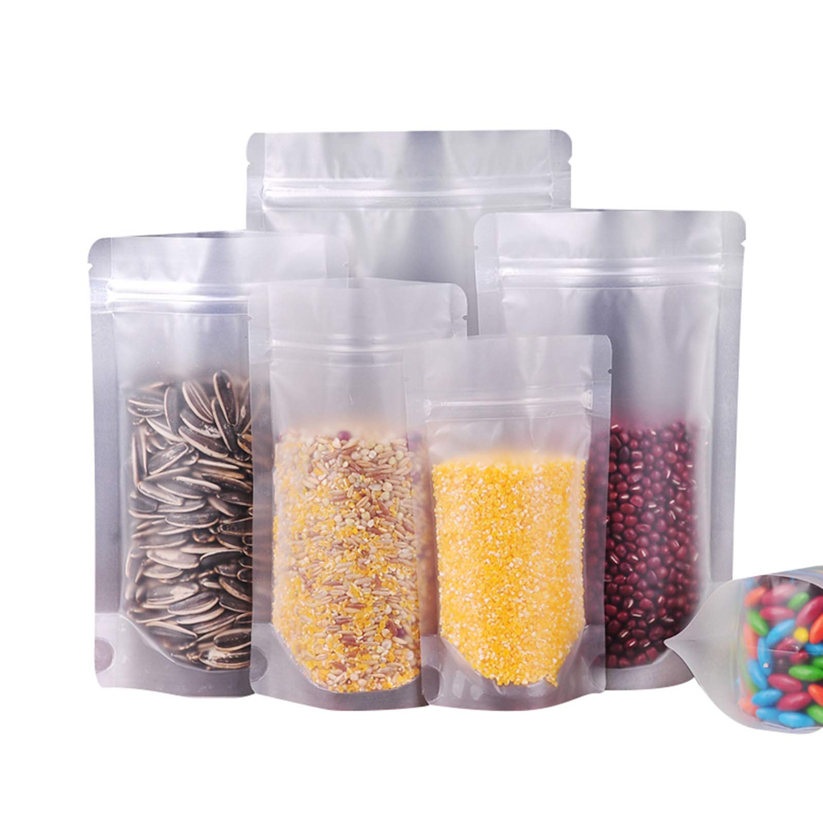 Haot 50 Pack Matte Frosted (Not Clear) Zipper Food Bags, Stand Up Pouch Bag Resealable Stand Up Candy Bags, Snack Food Tea Packi