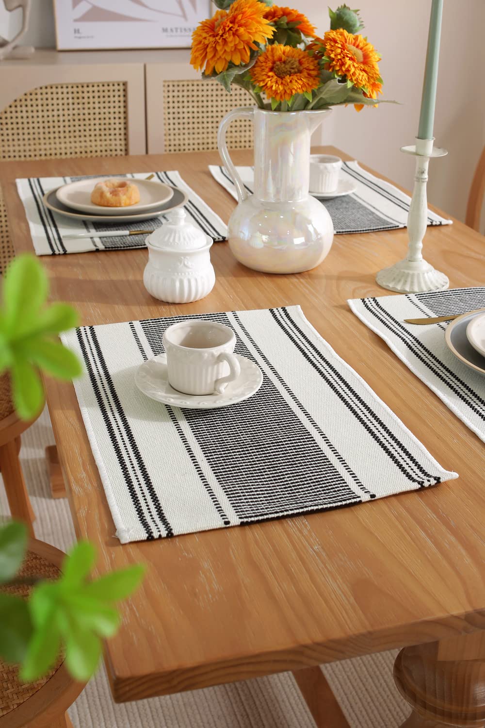 Placemats Set Of 6 For Dining Table D  Cor, Woven Cloth Place Mats For Farmhouse Kitchen Tabletop, Handcrafted Machine Washable