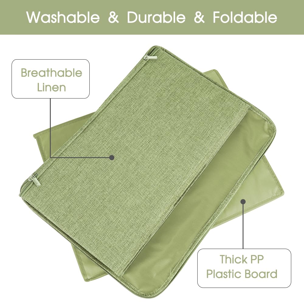 ANMINY Storage Bins with Zipper Lid Storage Boxes with Handles PP Plastic Board Foldable Lidded Cotton Linen Fabric Home Cube Baskets Closet Clothes Toys Organizer Container - Green  Extra Large Size