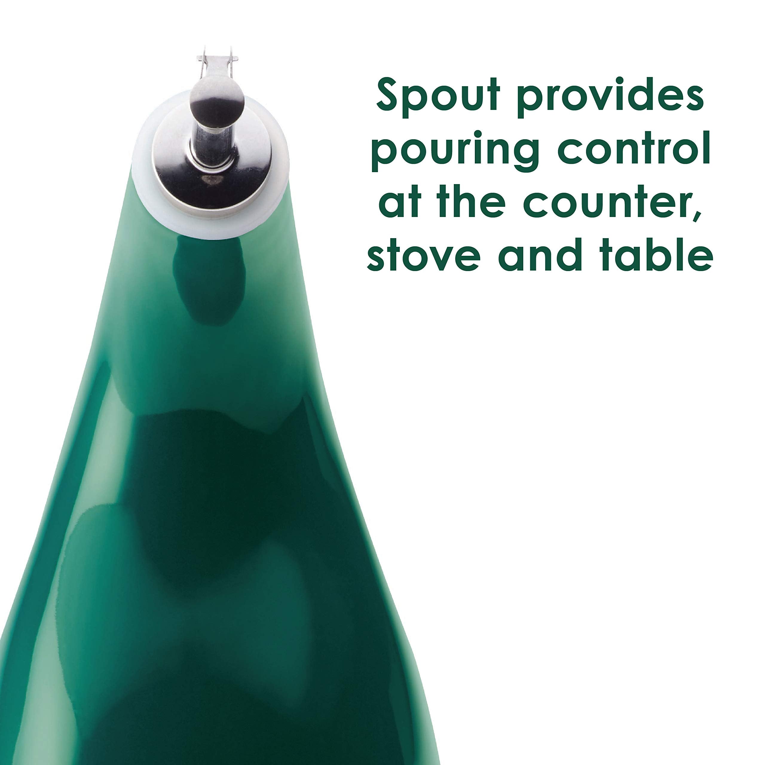 Rachael Ray Solid Glaze Ceramics Evoo Olive Oil Bottle Dispenser With Spout - 24 Ounce, Dark Green