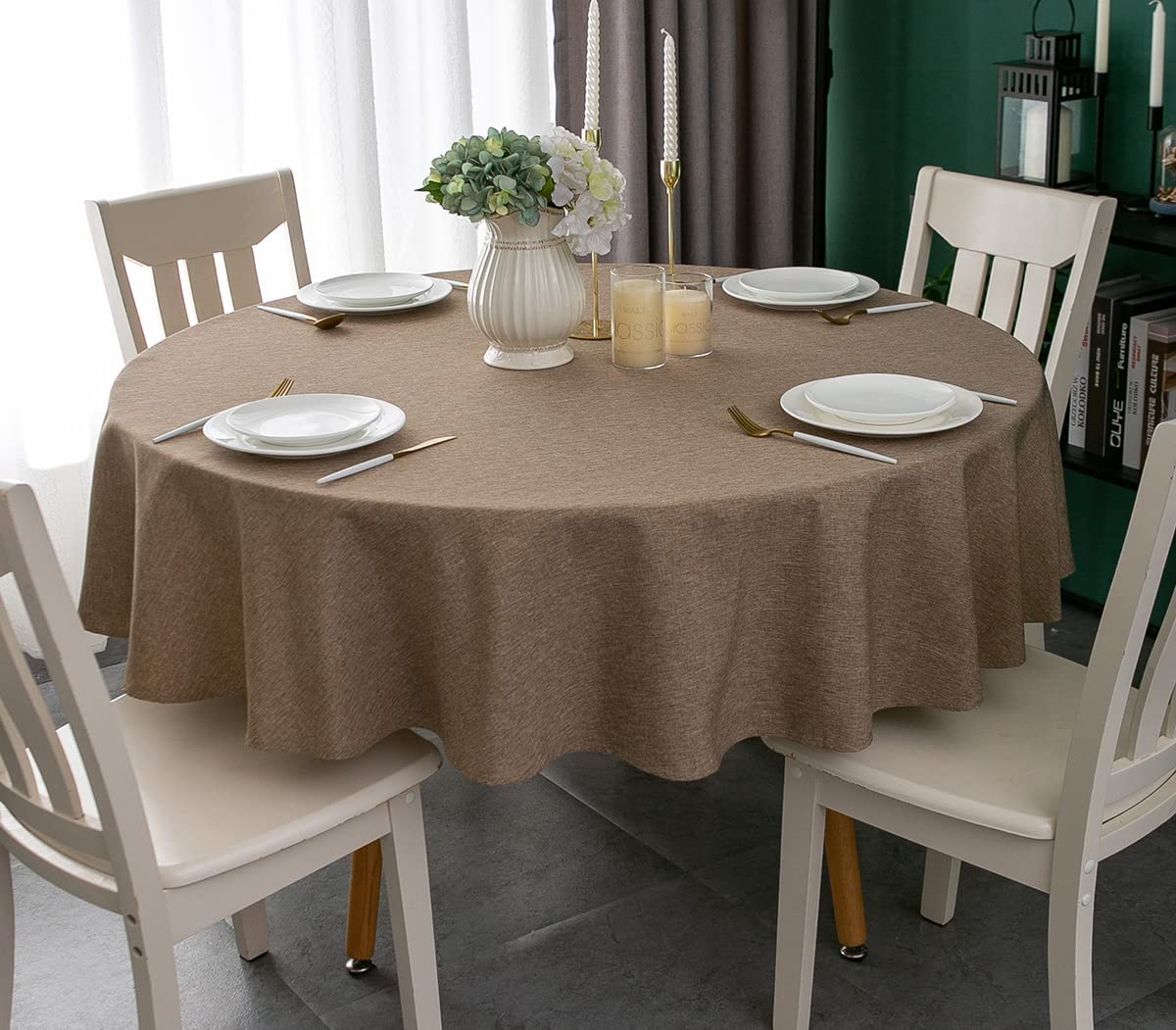 Tektrum 70 Inch Round Faux Linen Textured Tablecloth Table Cover - Waterproof/Spill Proof/Stain Resistant/Wrinkle Free/Heavy Dut