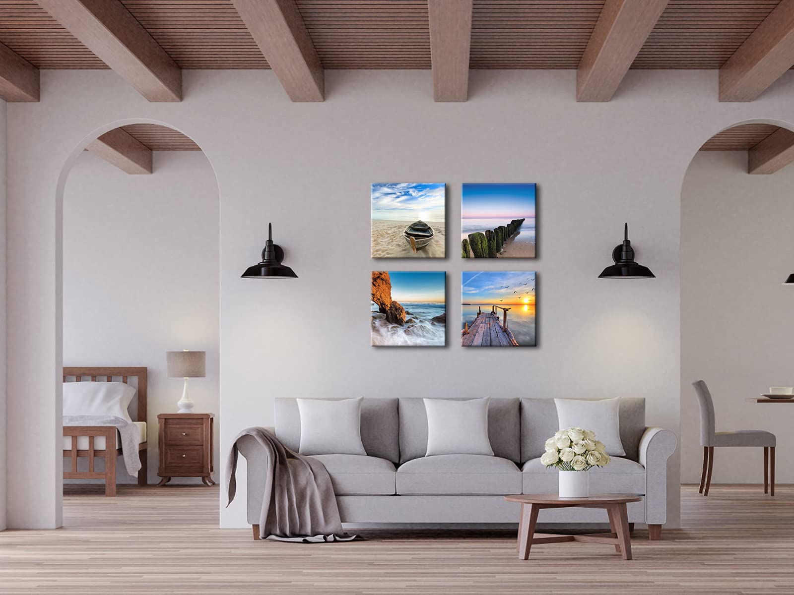 Wieco Art Beach Pictures Canvas Wall Art Bathroom Decor Beach Seaview Wall Decor Ocean Nautical Bathroom Pictures Canvas Paintin