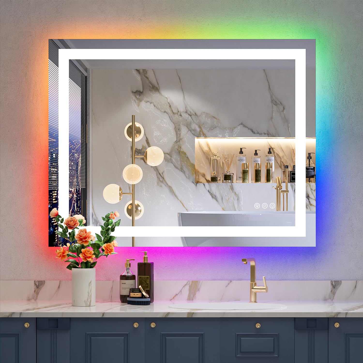 Yeelait Rgb Led Bathroom Mirror 36X30 Inch Front Light And Rgb Backlit Lighted Vanity Mirror For Bathroom Wall Mounted Dimmable