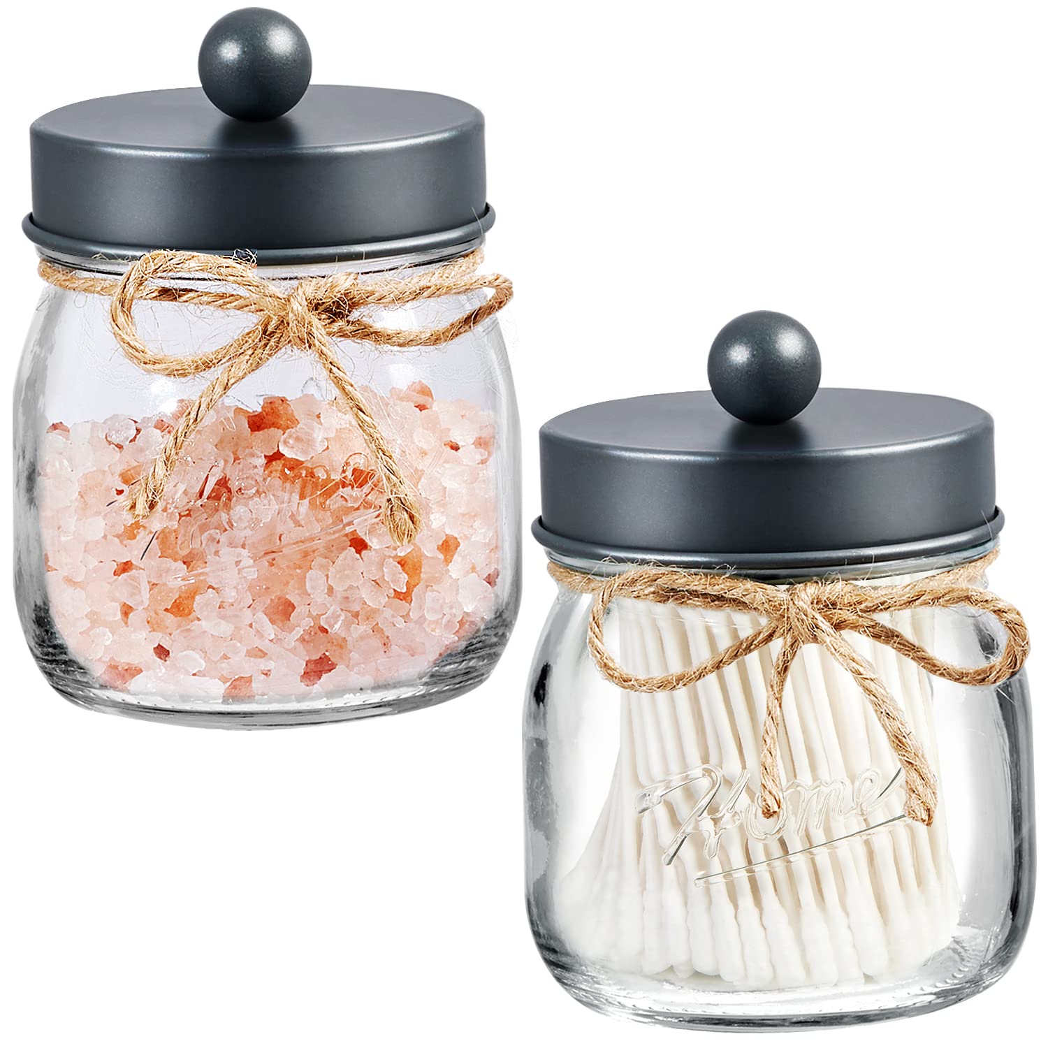 Apothecary Jars Set,Mason Jar Decor Bathroom Vanity Storage Organizer Canister,Premium Glass Qtip Holder Dispenser For Cotton Sw