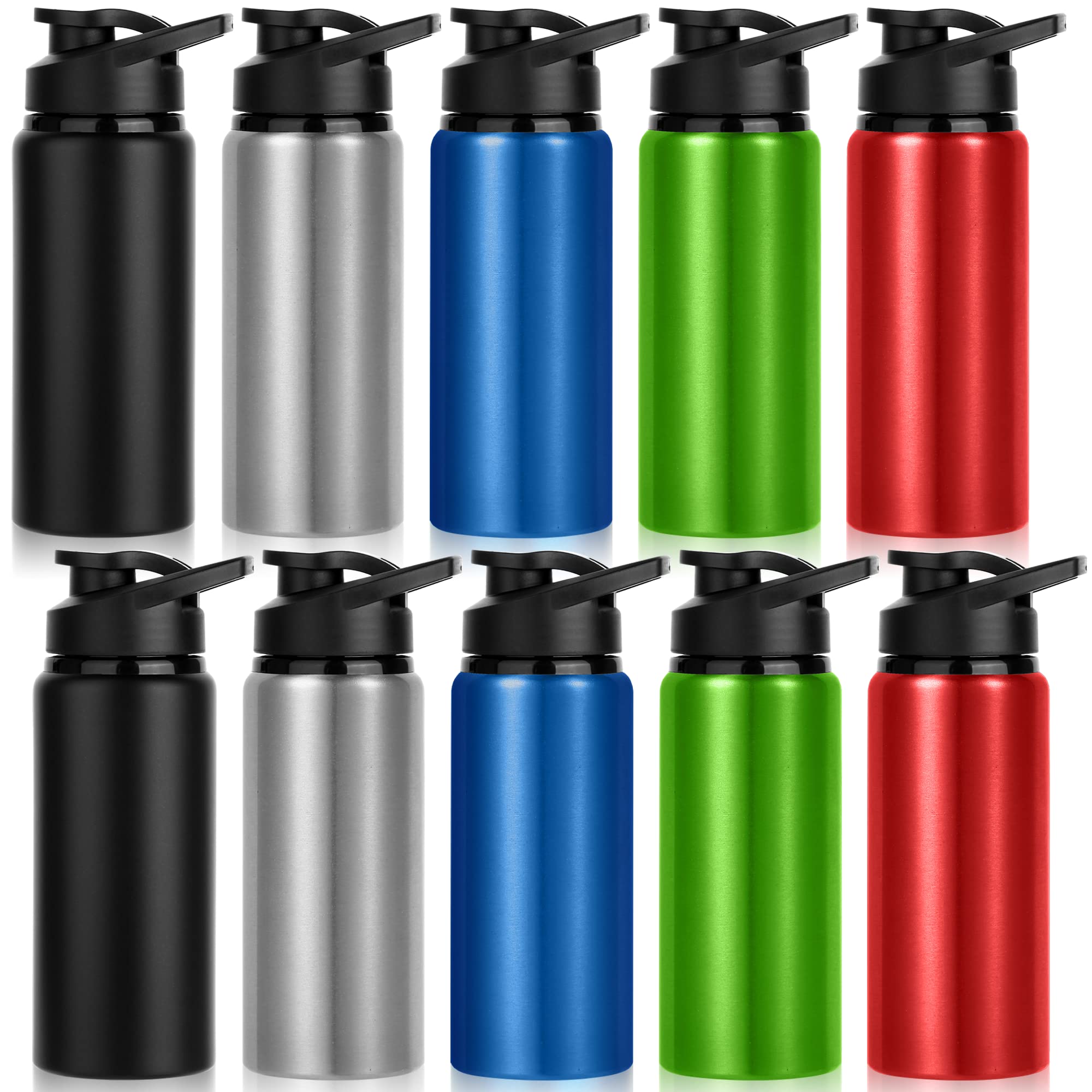 LYDTICK 10 Pack Water Bottles Bulk, 20oz Sports Aluminum Water Bottle with Snap Lids Metal Reusable Water Bottles Leak proof Bot