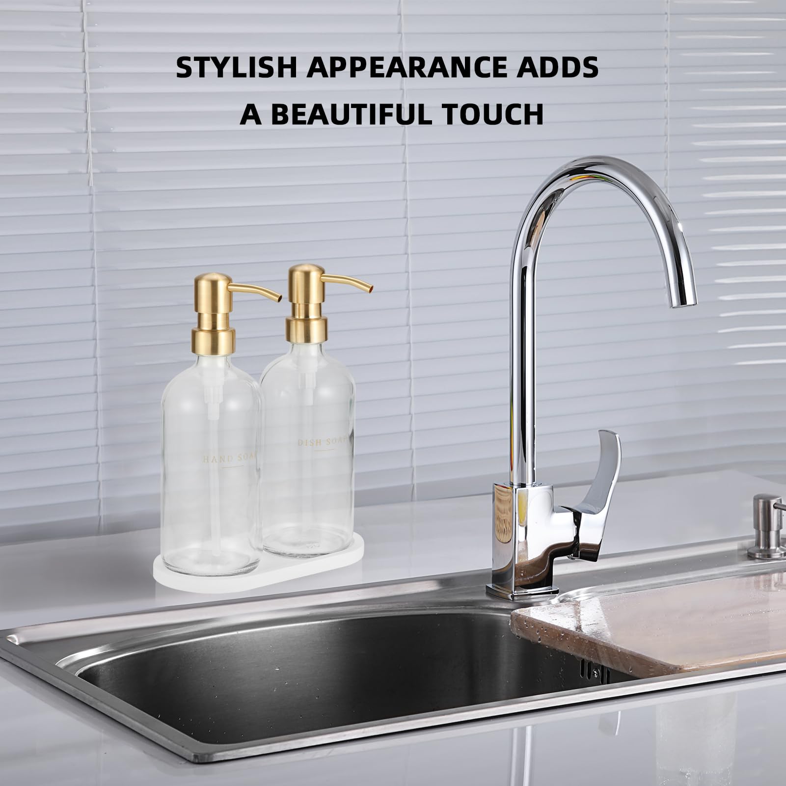 Glass Soap Dispenser - Dish Soap Dispenser For Kitchen And Hand Soap Dispenser Set, Bathroom Soap Dispenser With 304 Rust Proof