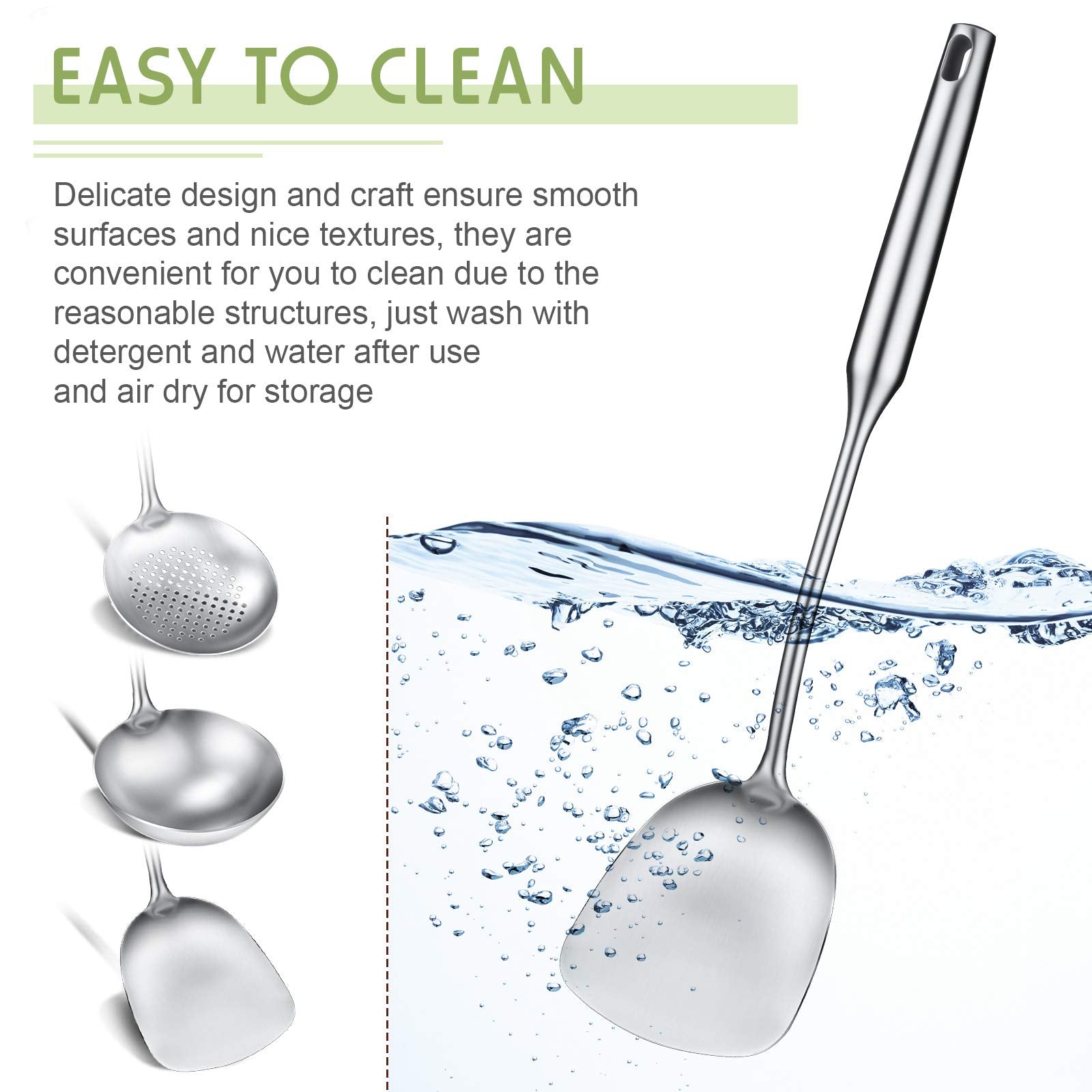 Patelai 3 Pcs 15In Wok Spatula And Ladle, 304 Stainless Steel Wok Utensils All Metal, Utensils Skimmer Ladle Tool Set For Carbon