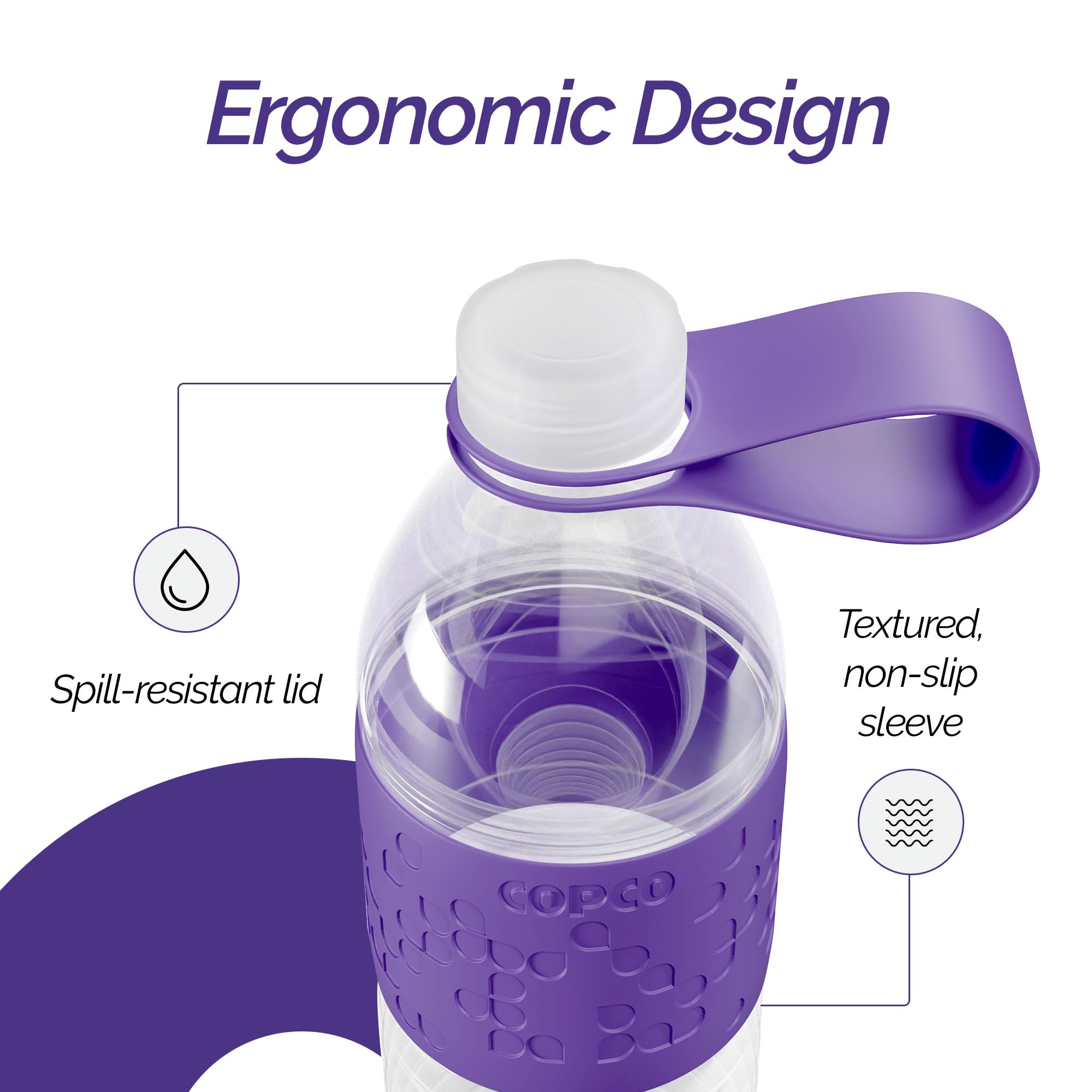 Copco Hydra Reusable Tritan Water Bottle With Spill Resistant Lid And Non-Slip Sleeve, 20-Ounce, Purple