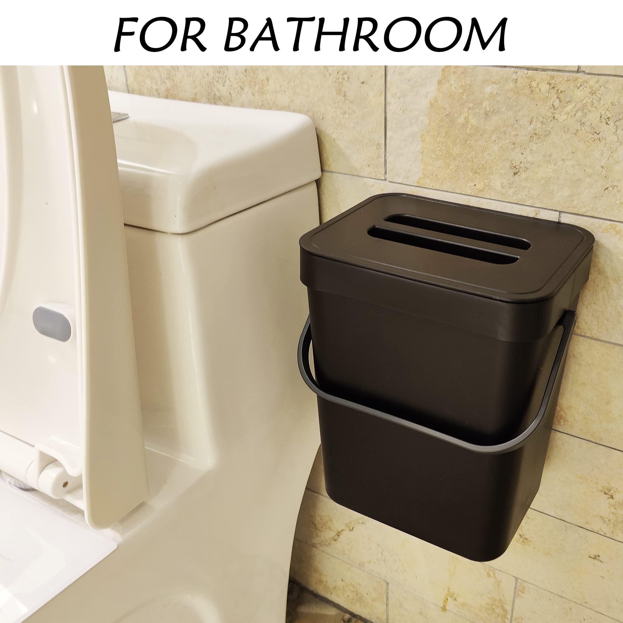stonespace Kitchen Compost Bin for Countertop  Hanging Small Trash Can with Lid Under Sink for Kitchen Bathroom  Mountable Compost Bucket  Black