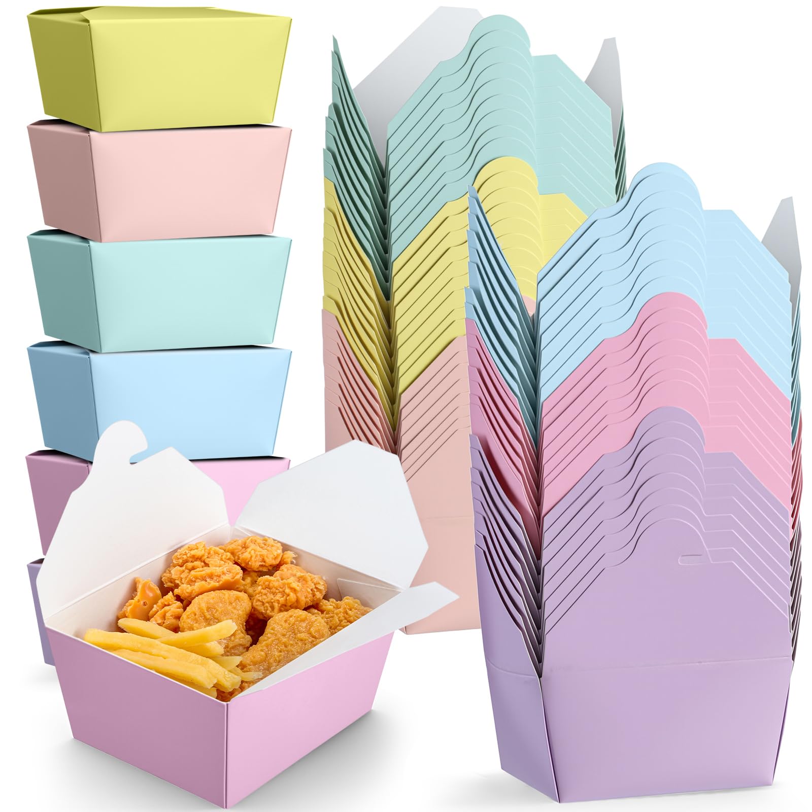 Tisancy 60 Pcs 30 oz Chinese Take out Food Containers Pastel Disposable Paper Go Containers Take out Boxes Bulk Microwavable Car