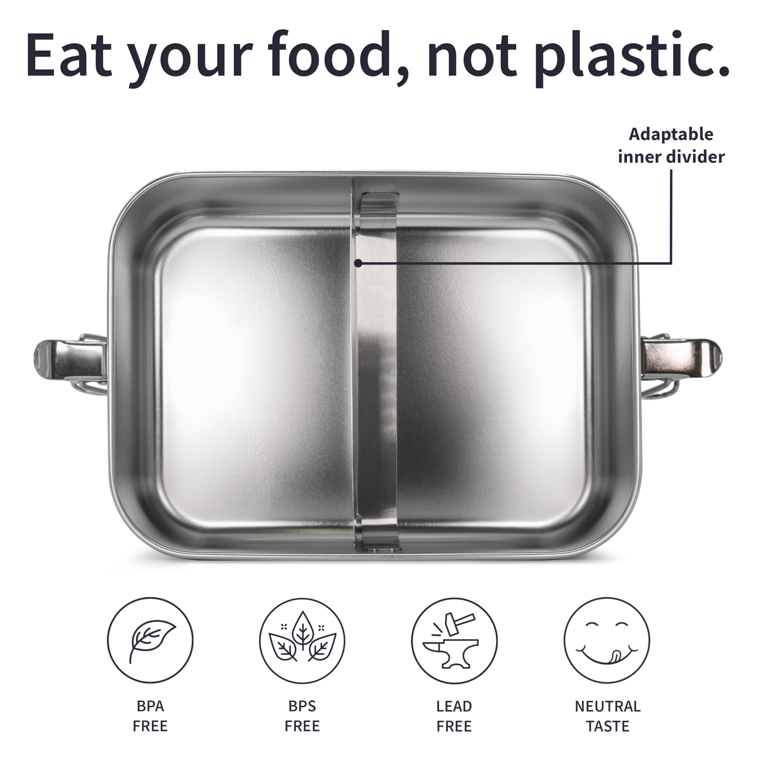 Bambaw Stainless Steel Bento Box 800 Ml, Adjustable Compartment Metal Lunch Box, Stainless Steel Leakproof Bento Box, Metal Bent