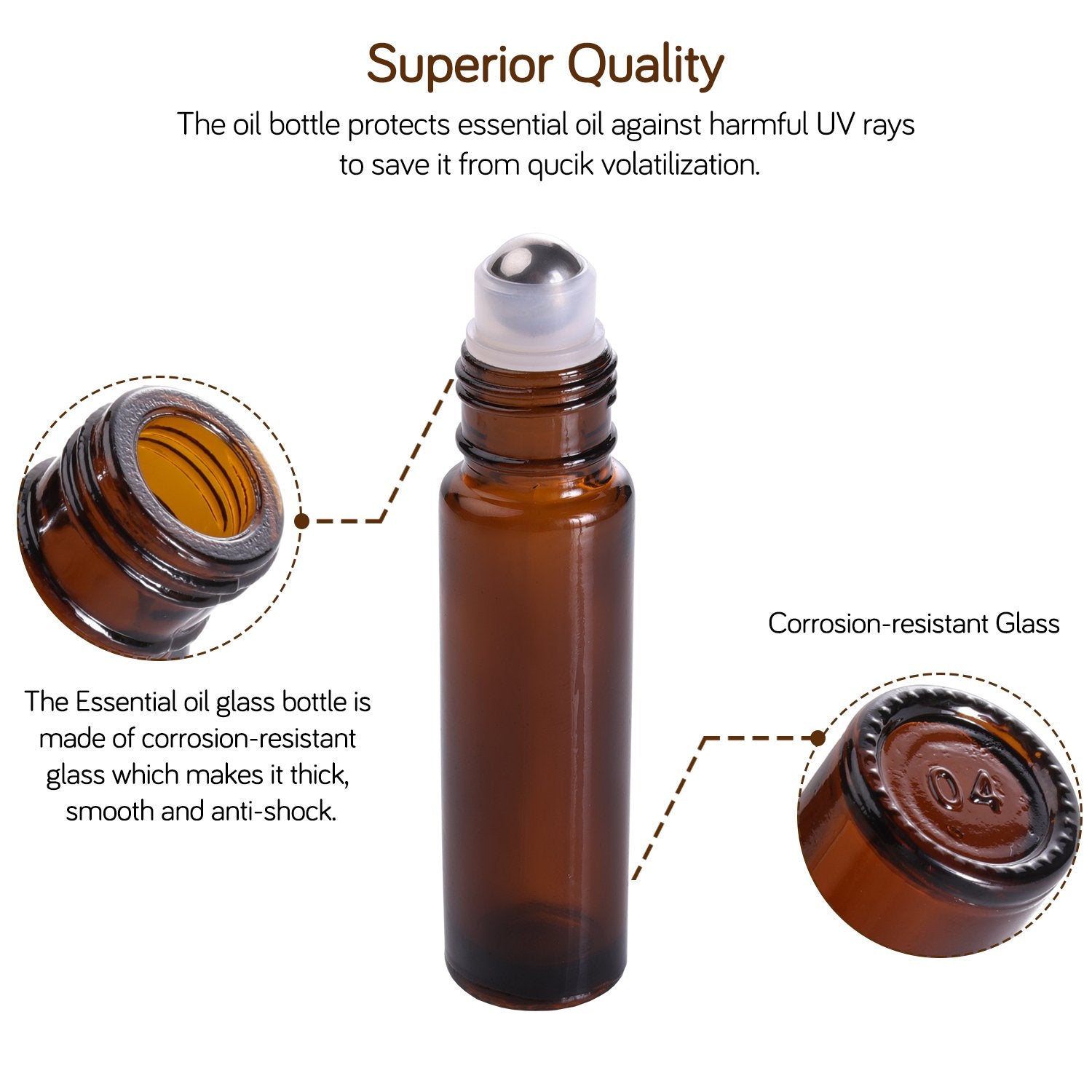 PrettyCare Essential Oil Roller Bottles 10ml (Amber Glass  12pack  2 Extra Roller Balls  24 Labels  Opener  2 Funnels Roller Balls  Roll on Bottles)