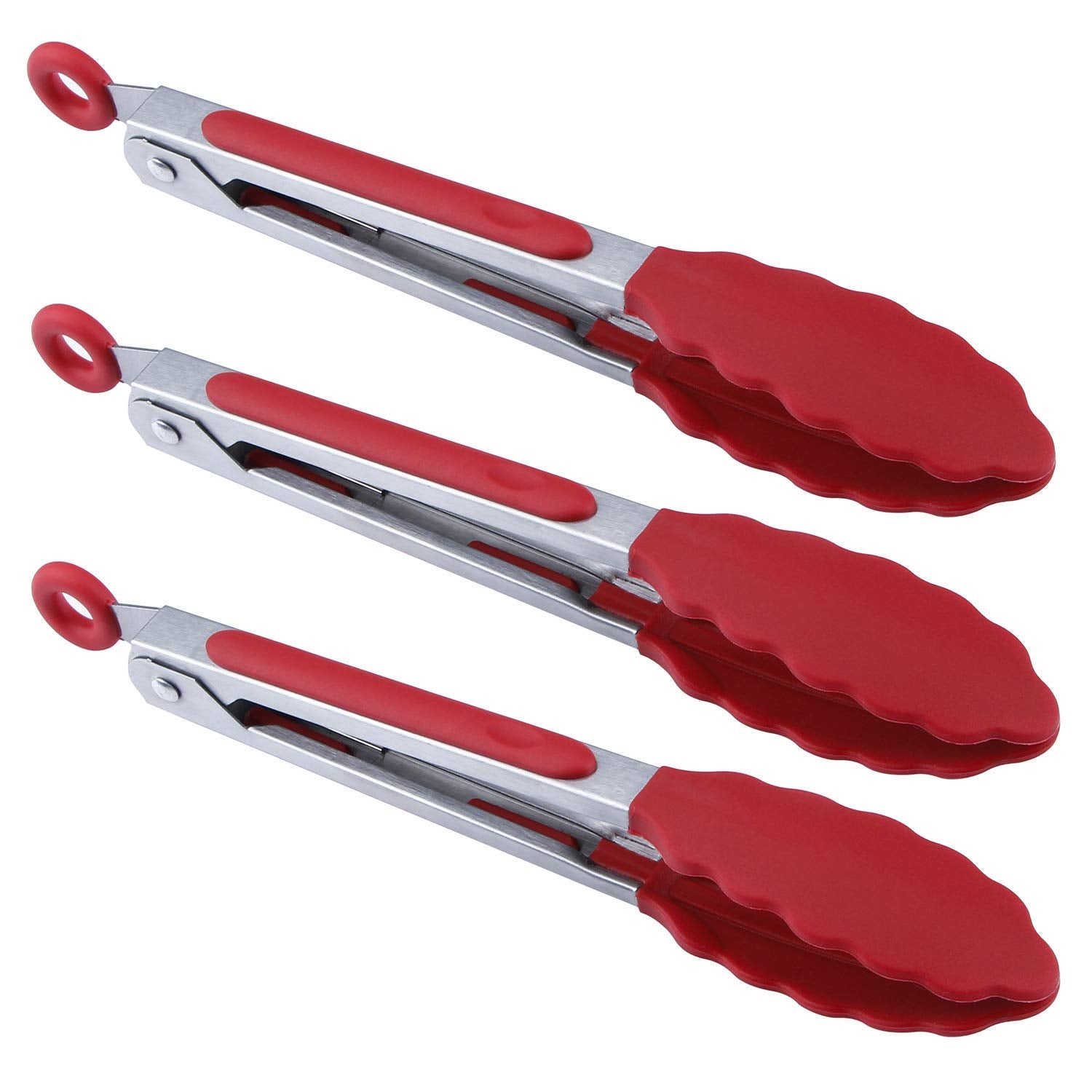 Bigsunny 7 Mini Silicone Serving Tongs  Set Of 3 (Red)