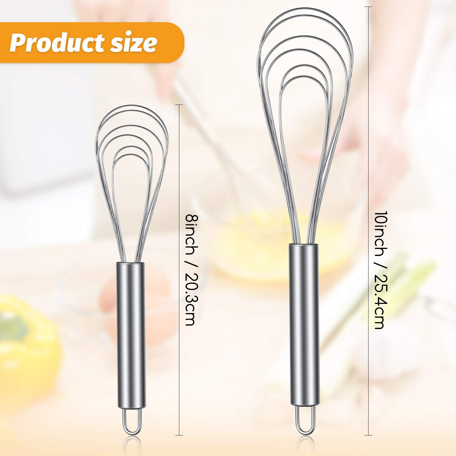 Patelai 2 Pieces Flat Whisk Stainless Steel Flat Wire Egg Whisk Set 8 Inch And 10 Inch Portable Kitchen Sauce Whisks For Cooking