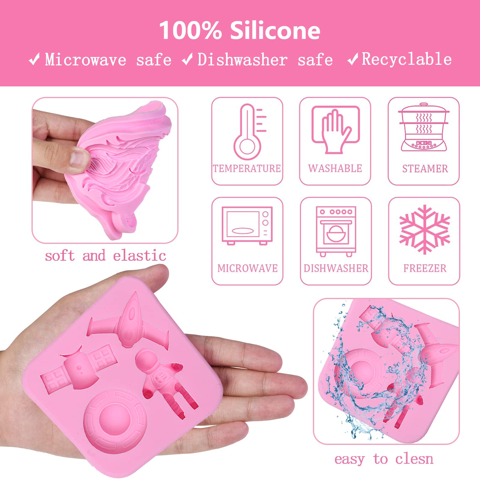 Astronaut Chocolate Mold, Spaceship Silicone Fondant Mold (2 Pack), Robotic Space Spacecraft Airplane Mold For Cake Cupcake Deco